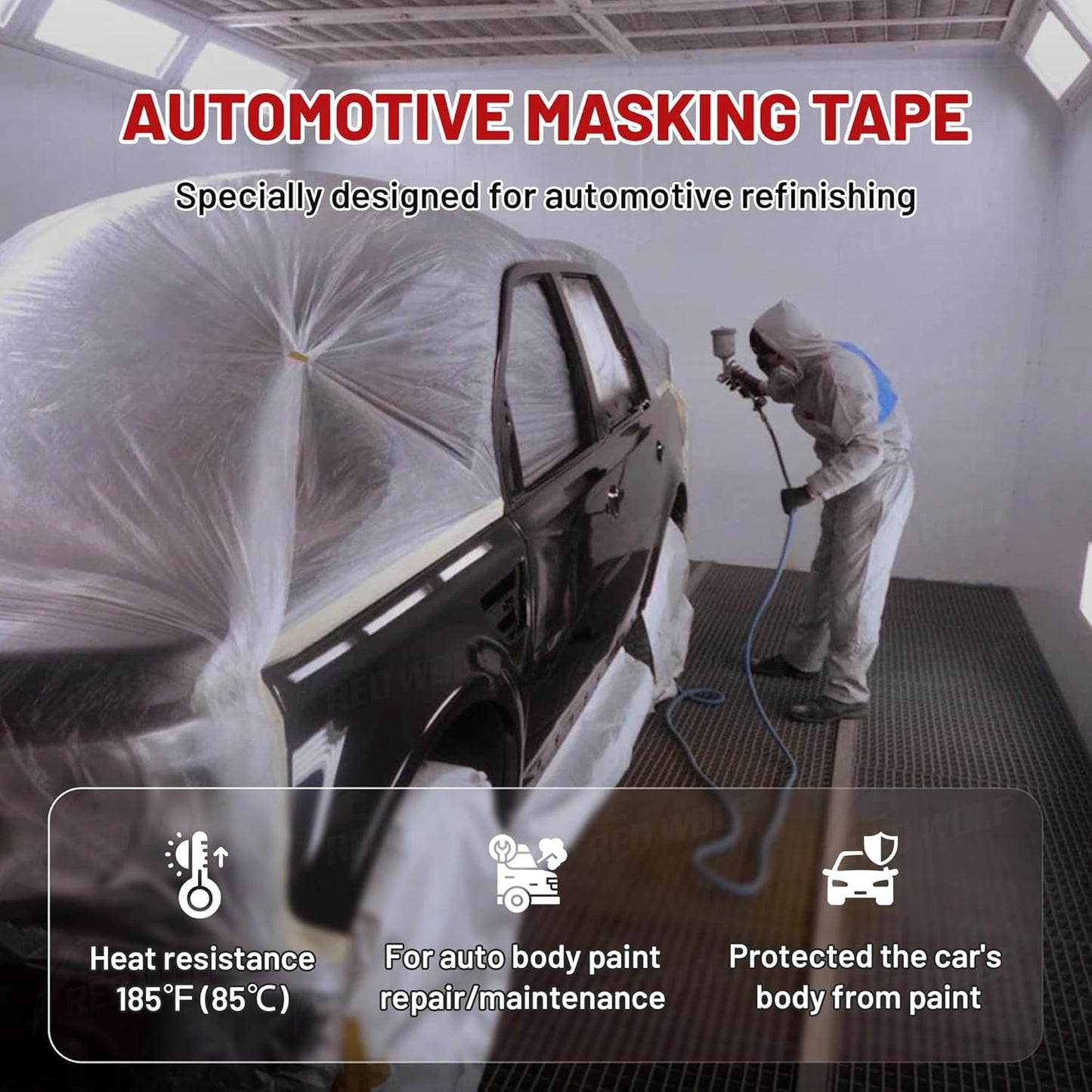 RED WOLF 6 Pack Masking Tape 0.7" x 60 Yards, General Purpose for Painting Arts Crafts Label Car Painting, Sharp Paint Line No Residue Painters Tape White Beige Crepe Paper Tape Heat Resistance