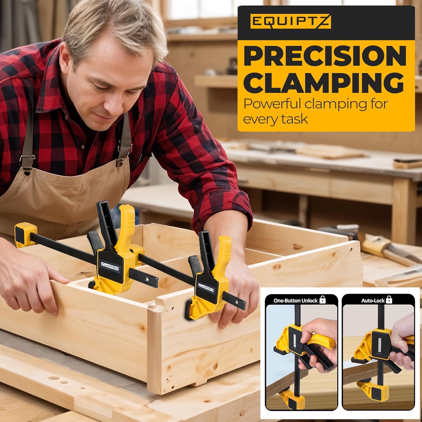 6 Pack Bar Clamps for Woodworking – 2 Pcs 12" & 4 Pcs 6" Quick Grip Clamps Set with 150 lbs Force – Wood Clamps for Gluing, Carpentry, DIY, and Metalworking (Combo Sizes, 6 Pack)