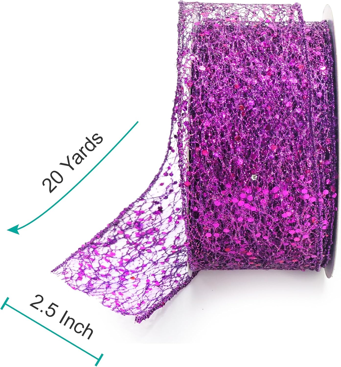 CT CRAFT LLC Sparkling Glitter Mesh Wired Ribbon 2.5" x 20 Yards Purple for Christmas Home Decor Bow Gift Wrapping DIY Crafts Wreath