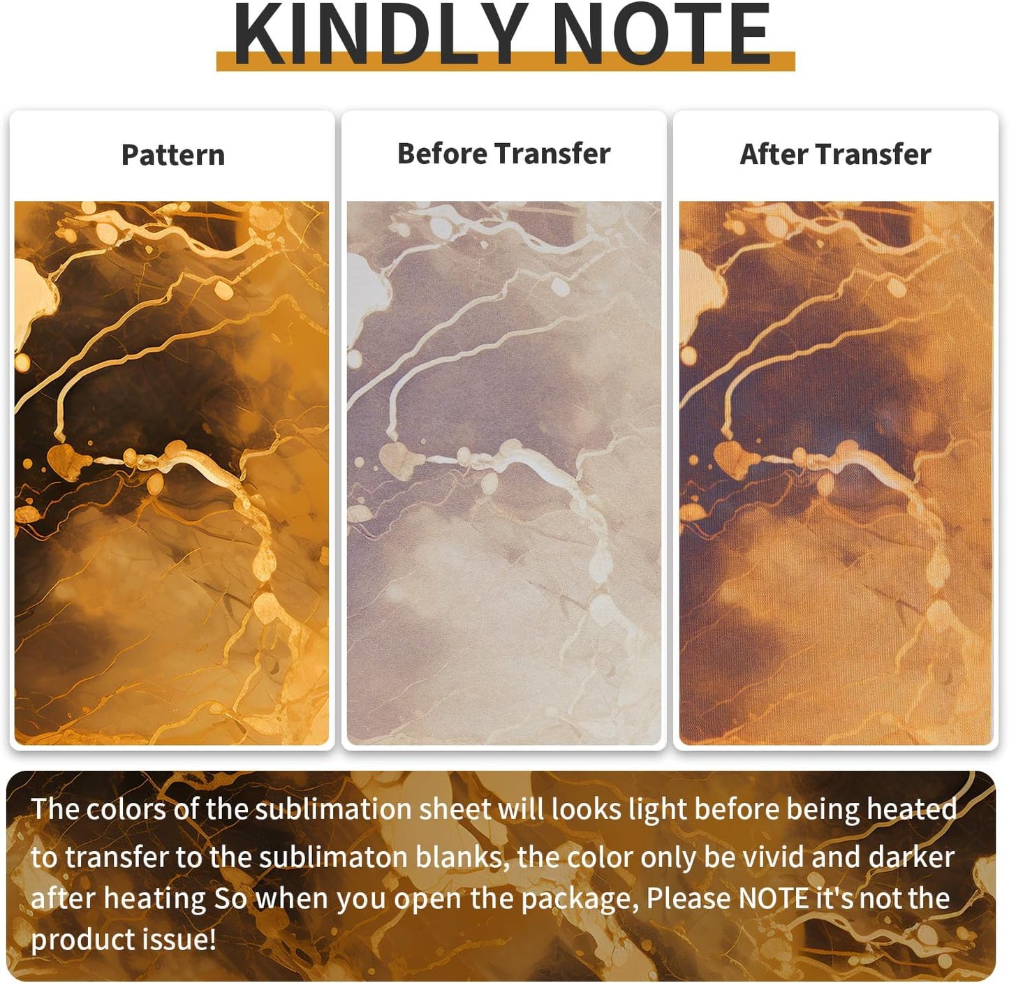 Sublimation Transfer Sheets for Heat Press Machine,Orange Gold Marble Sublimation Sheets for Tumblers Blanks Tshirts,6 Sheets 12x12inch