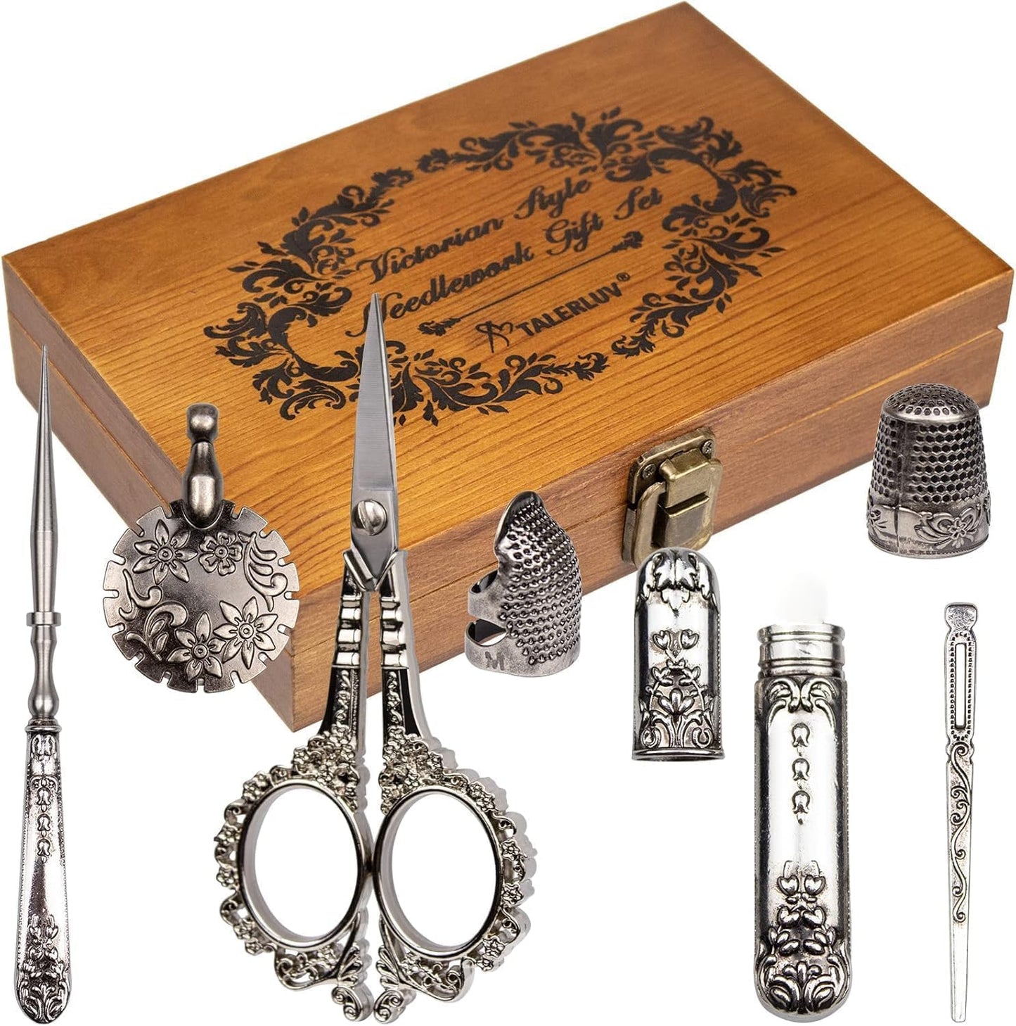Vintage Embroidery Scissors Kit - Victorian Needlework Set with Thimble, Thread Cutter & Sewing Tools for Knitting, Quilting, Cross Stitch | Craft Gift