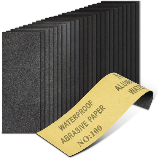 20PCS Sand Paper 100 Grit Sandpaper Sheets, 9 x 3.6 Inch Wet Dry Sandpaper Sheets, Sand Paper for Metal, Wood Furniture, Automotive and Crafts