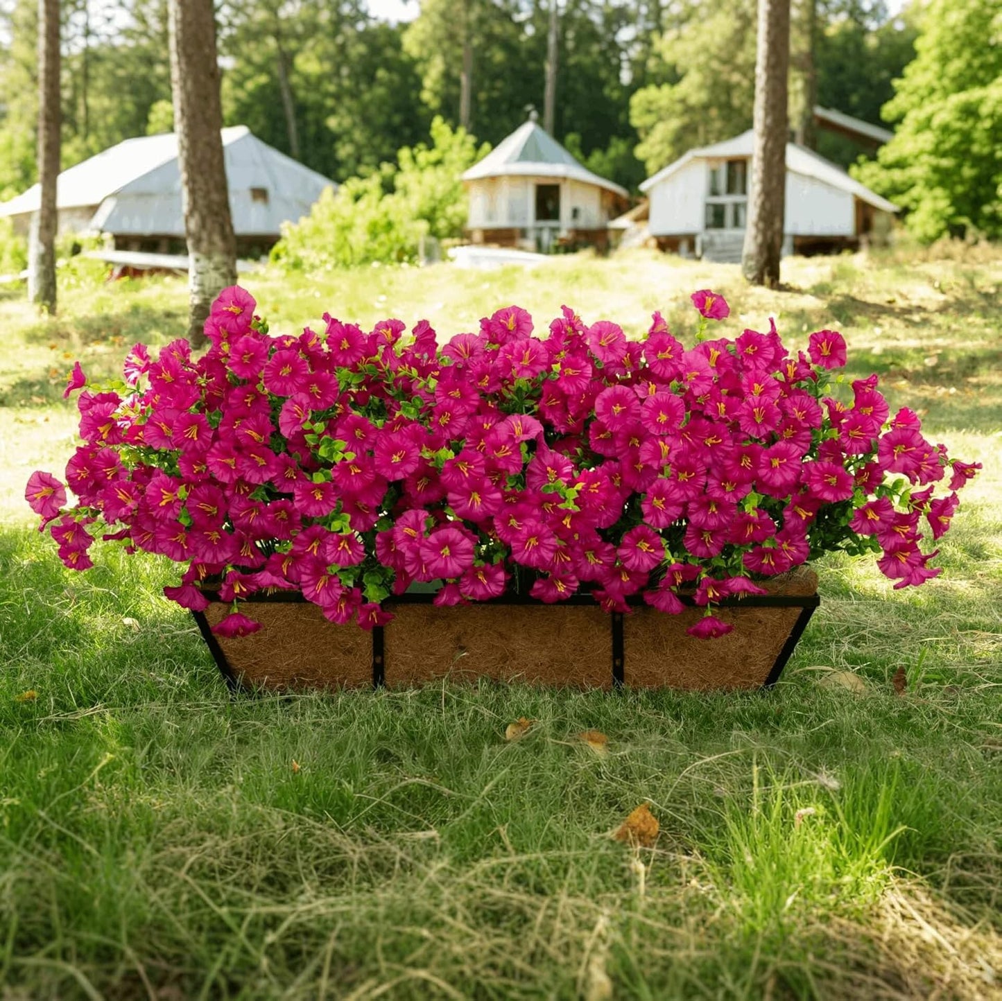 Artificial Flowers for Outdoors Spring Summer Decoration, 16 Bundles Fake Silk Realistic Morning Glory UV Resistant Faux Plastic Plants for Planter Front Door Porch Patio Yard (Fuchsia)