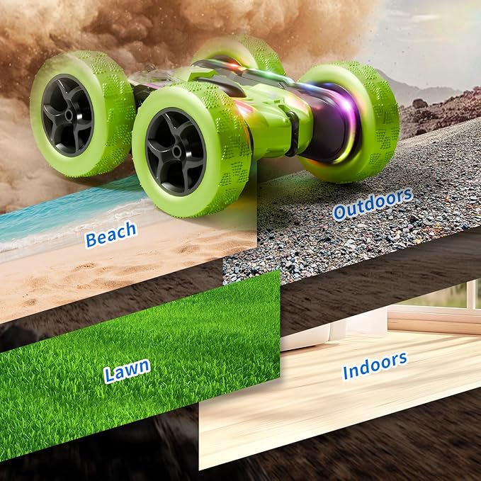 Remote Control Stunt Car – 4WD 360° Flip Double‑Sided RC Car LED Light Bar & Modular USB‑C Battery, 2.4 GHz Off‑Road Toy, Birthday for Boys Girls Ages 6‑12, Green