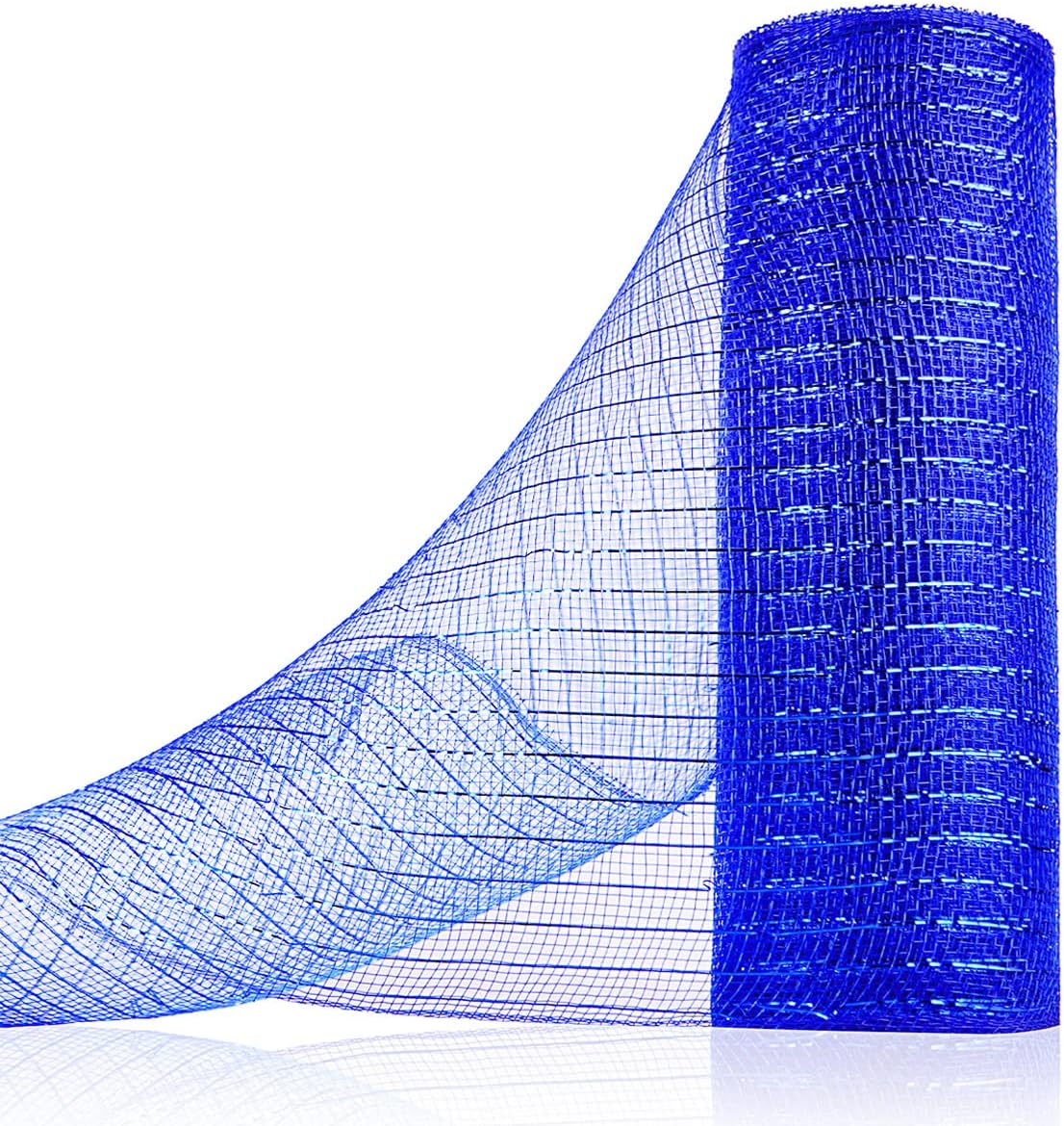 Anivia Deco Mesh Ribbon, 10inch x 30 Feet Each Roll Metallic Foil Mesh Ribbon for Wreaths Swags, Holloween, and Christmas Tree Decoration (Royal Blue/Royal Foil)