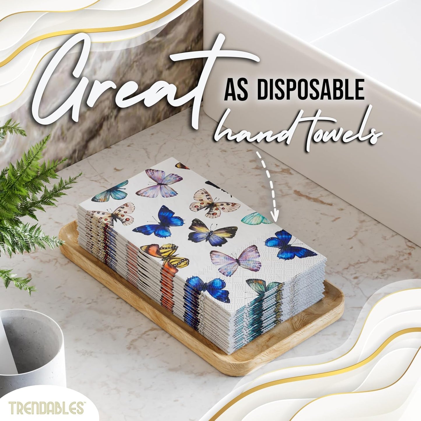 Trendables Butterfly Napkins for decoupage 200 Pcs 3 Ply Butterfly paper napkins decorative Guest Towels Disposable Bathroom, For Tea Party Decorations, Dinners & Weddings