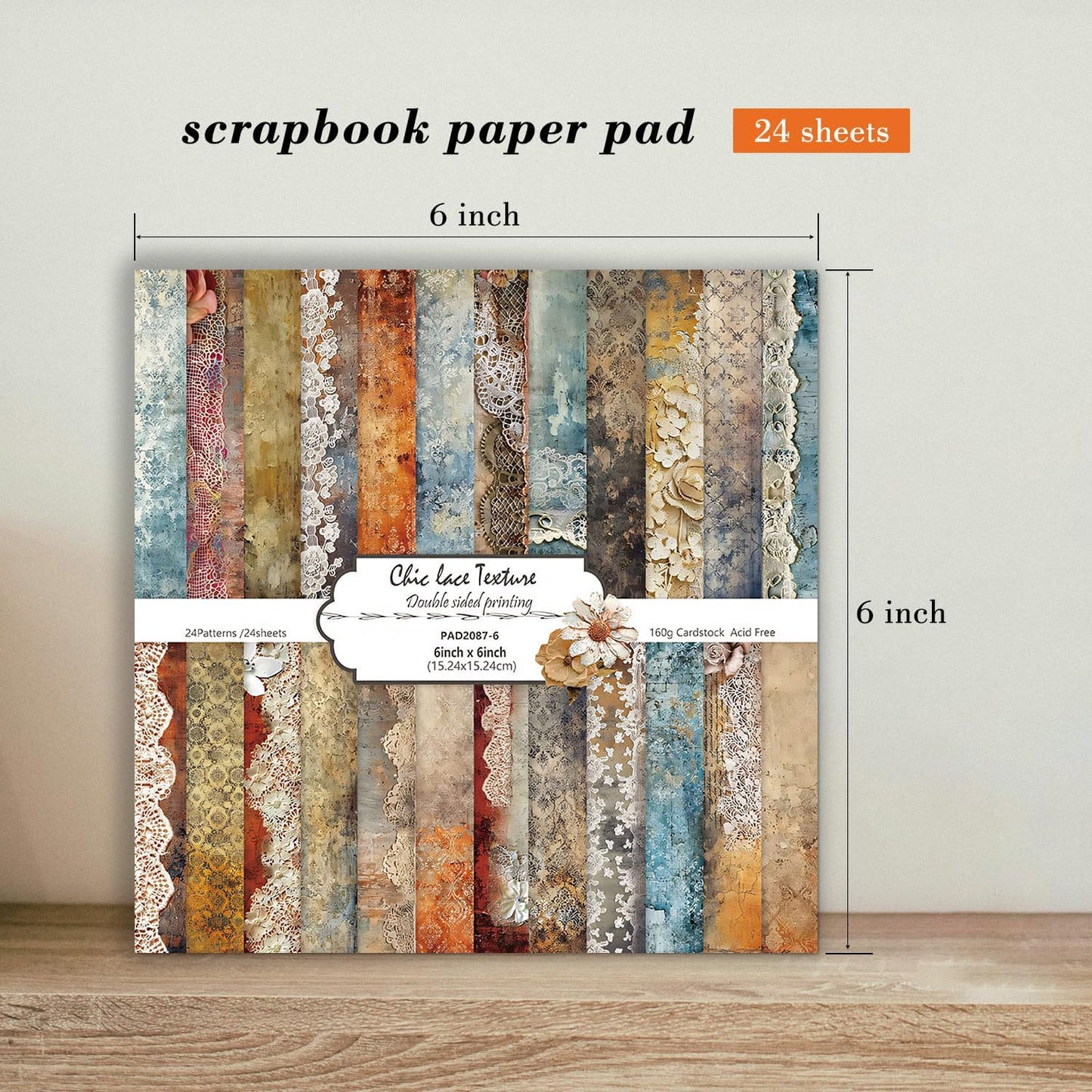 6'' Vintage Lace Scrapbook Paper Pad - 24 Sheets Double Sided Origami Cards for Junk Journal Collage Supplies Cards Decor Gifts Crafts DIY Wrapping Decorative Folded Photo Album