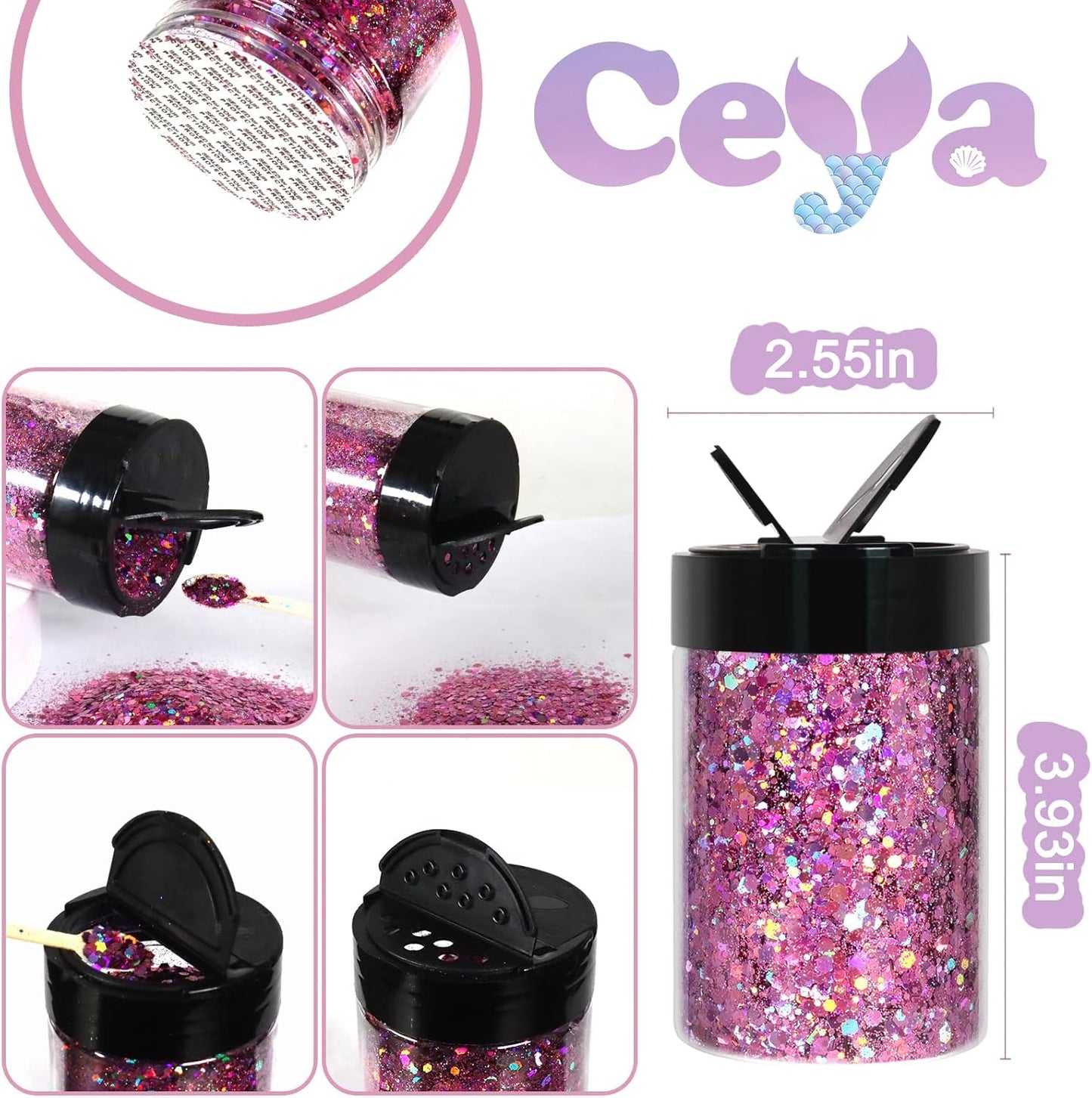 Ceya Holographic Chunky Glitter, 4.9oz/ 140g Violet Craft Glitter Powder Mixed Chunky & Fine Flakes Iridescent Nail Sequins for Nail Art, Hair, Epoxy Resin, Tumblers, Slime, Painting, Festival Decor