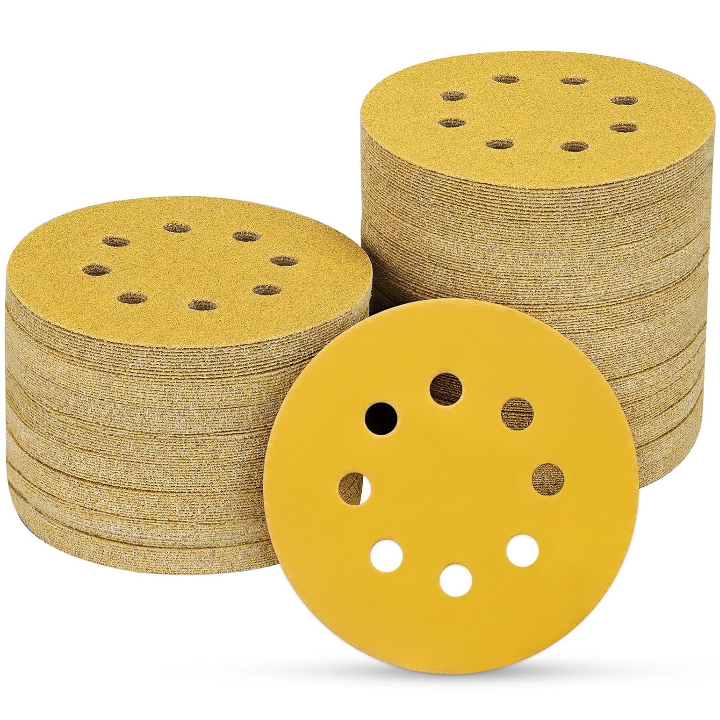 100PCS 5 Inch 8 Hole Sanding Discs 800 Grit,Gold Round Hook and Loop Sandpaper for Random Orbital Sander