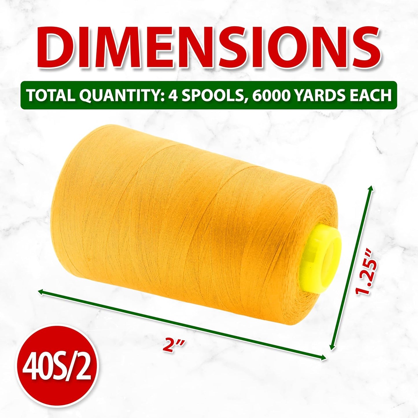 Mandala Crafts 4 Pack of Serger Threads Cones Spools - 40S/2 24000 Yards Polyester Mustard Yellow Threads for Sergers Machine and Overlock Quilting Sewing Machine