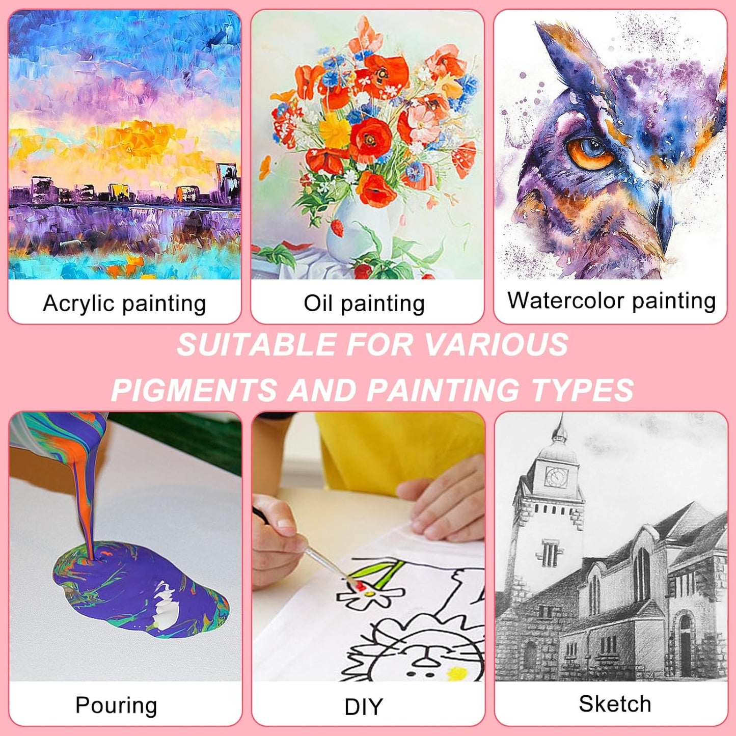 7 Pack Stretched Canvases for Painting, Multi Size 11x14, 9.44x12, 8x10, 5x7, 4x4, Round Canvas with 8x8, 10x10, Primed Blank Canvas for Oil, Acrylic Paint, Beginner, Artist