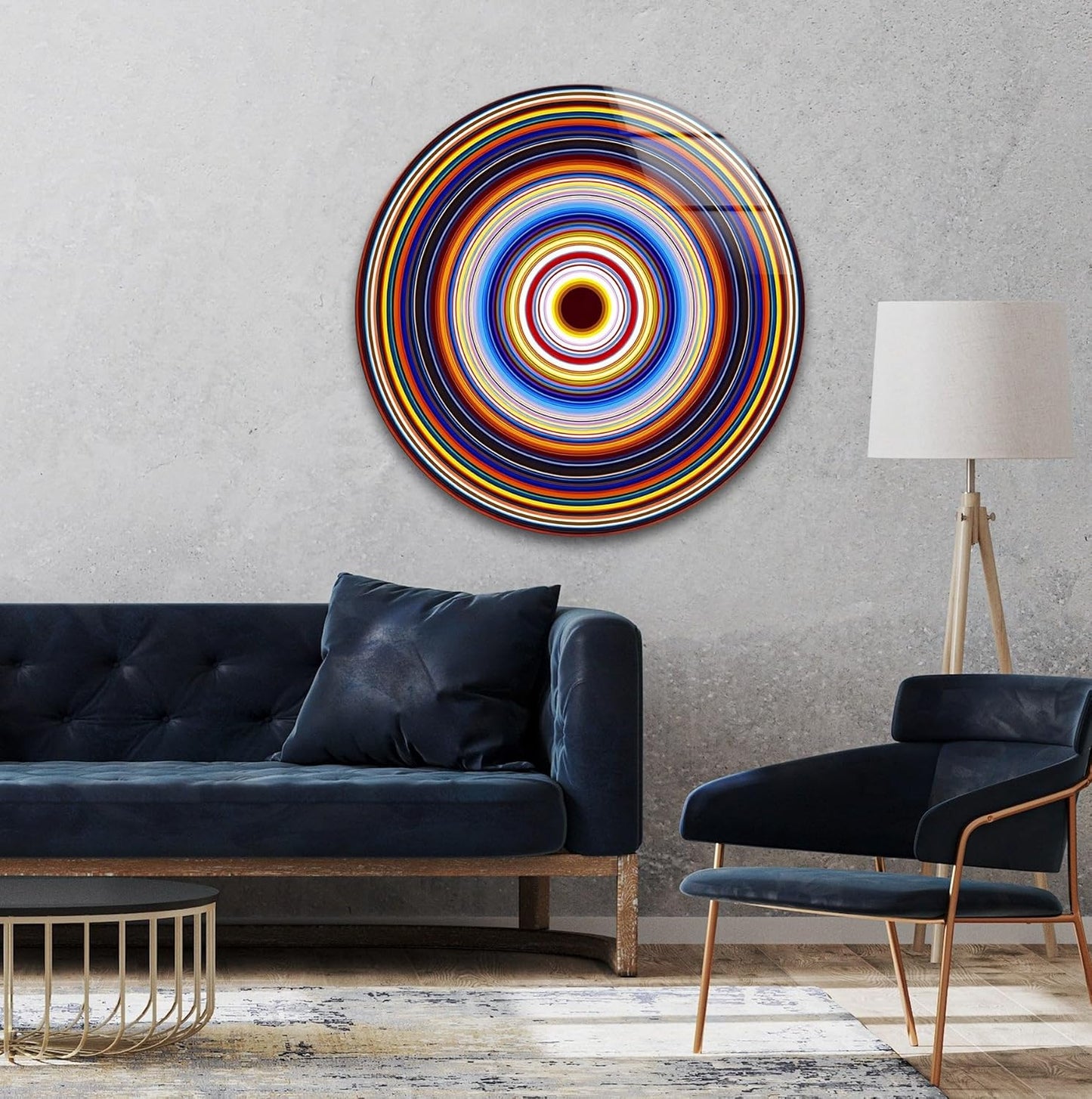 My Photostation.com 24''(60cm) Diameter Colorful Concentric Circles Round Glass Wall Art Tempered Glass Printing Wall Decor Large Wall Art Wall Hangings