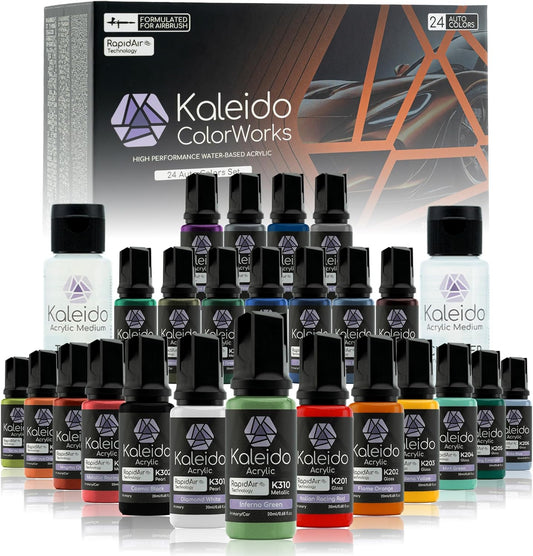 Gaahleri Kaleido Auto 24-Color Set – Water-Based Acrylic Airbrush Paint Kit for Car Models, Gundam,Mecha,Pre-Thinned, High Gloss, Fast-Drying, with Thinner & Cleaner