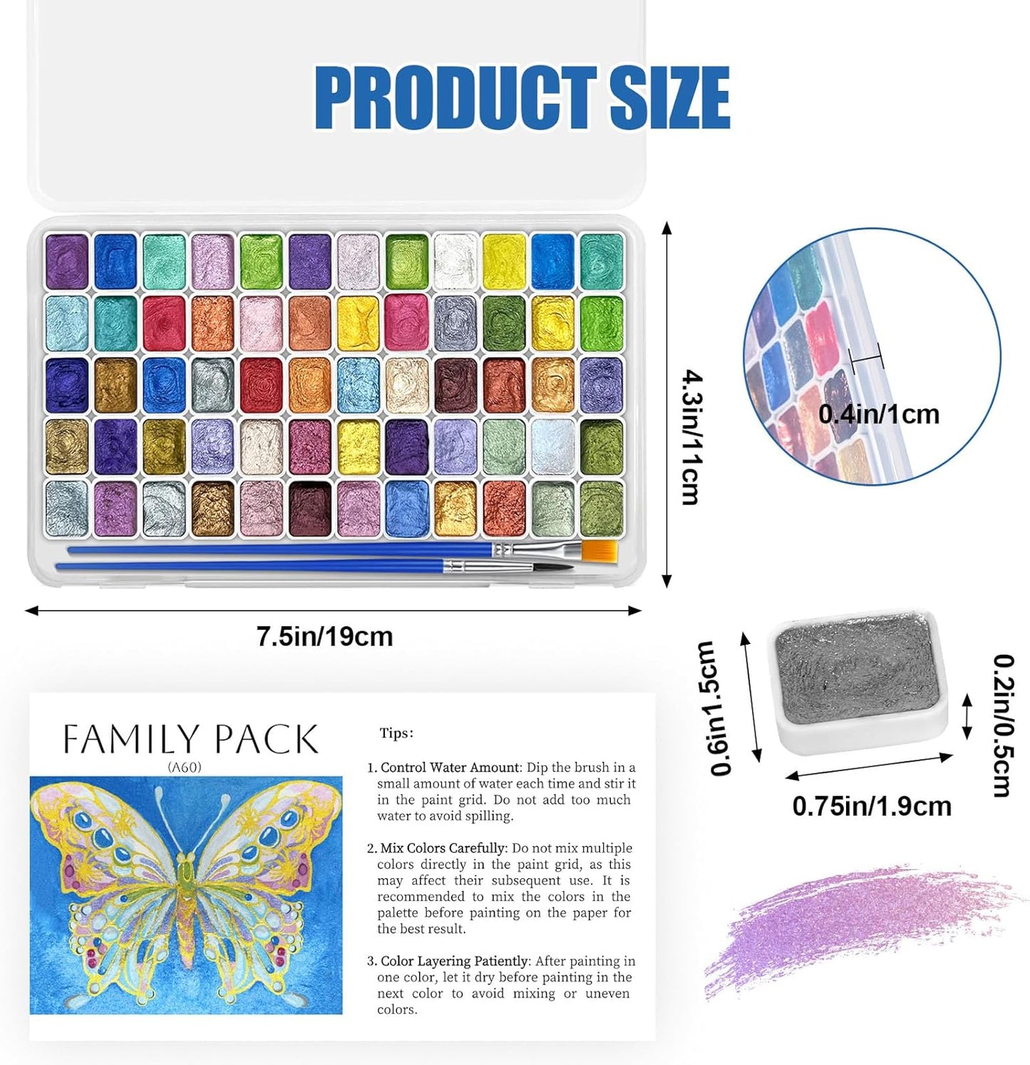 Mini Forestry Shifting Watercolor Painting Set, 60 Color Shifting Watercolor Paint Sets, Shimmer Metallic Watercolor Paints Set, Glitter Watercolor Paint, Solid, Fantasy Forest Style