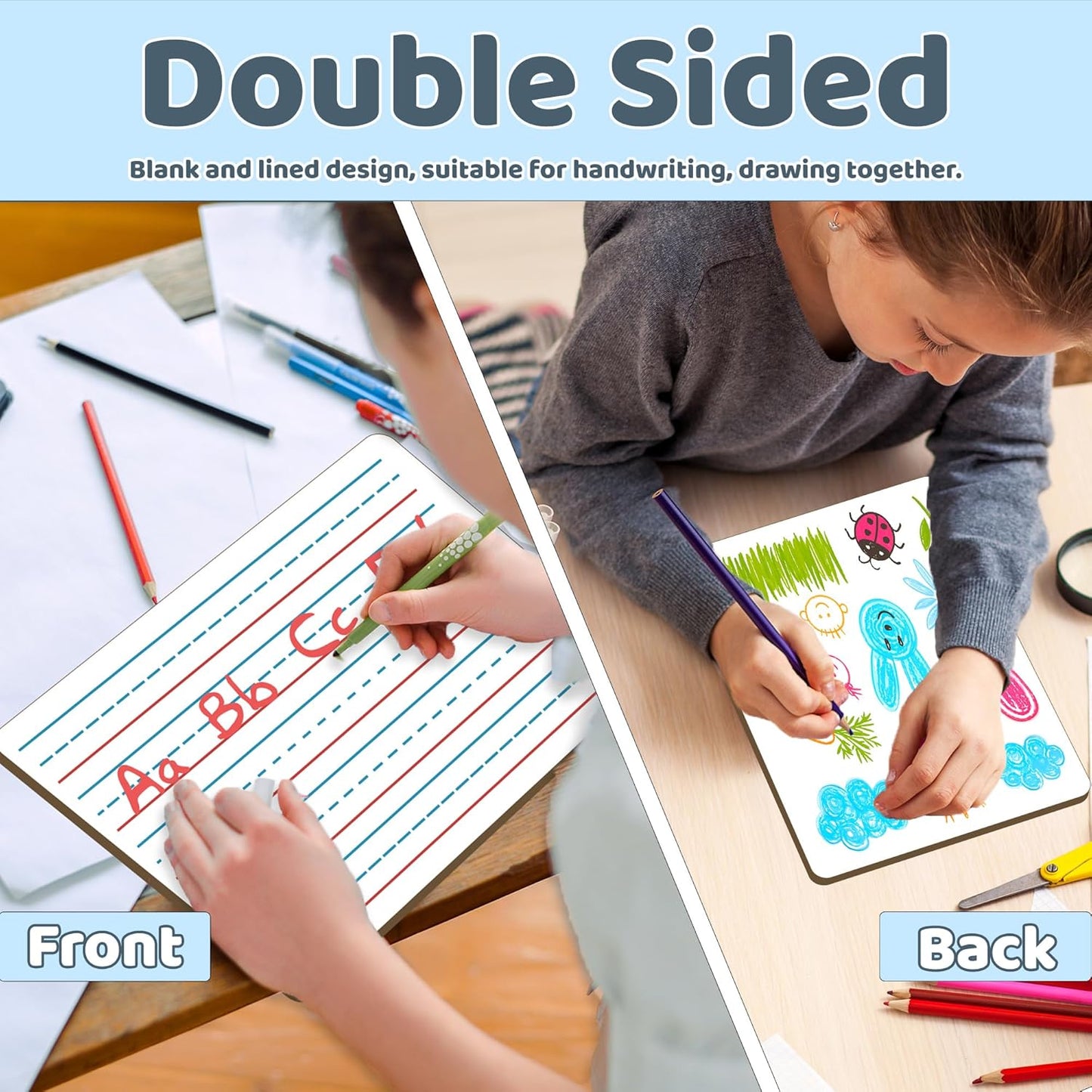 White Board Dry Erase Boards Classroom Pack Mini White Boards 9" x12” Double Sided Personal Whiteboards for Students Teachers School Supplies Lapboards (2Pack line whiteboard)