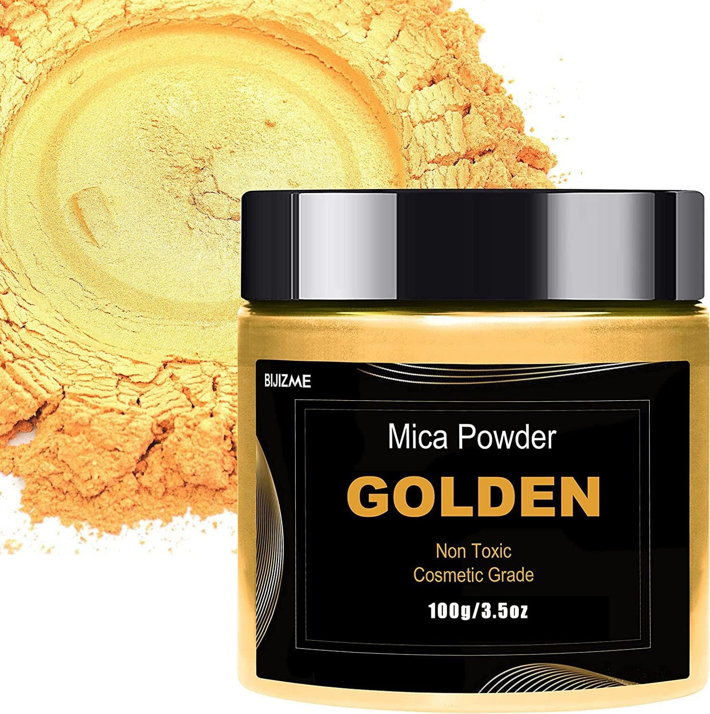 Golden Mica Powder Pigment (100g) -Cosmetic Grade Metallic Mica Powder for Epoxy Resin, Lip Gloss, Soap,Candle Making, Bath Bombs,Tumblers, Jewelry, Dyes, and DIY Crafting Projects(Golden, 3.5oz)