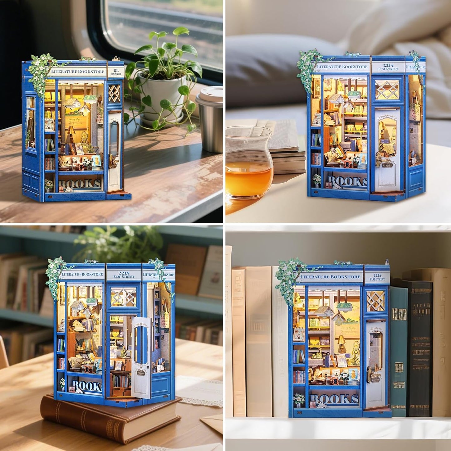 Fsolis Book Nook Kit - DIY Miniature Dollhouse Kit 3D Puzzles for Adult Tiny House Mini Booknook Craft Bookshelf Decor, 186 Wooden Pieces, Gifts for Women Teenagers Book Lovers (Literature Bookstore)