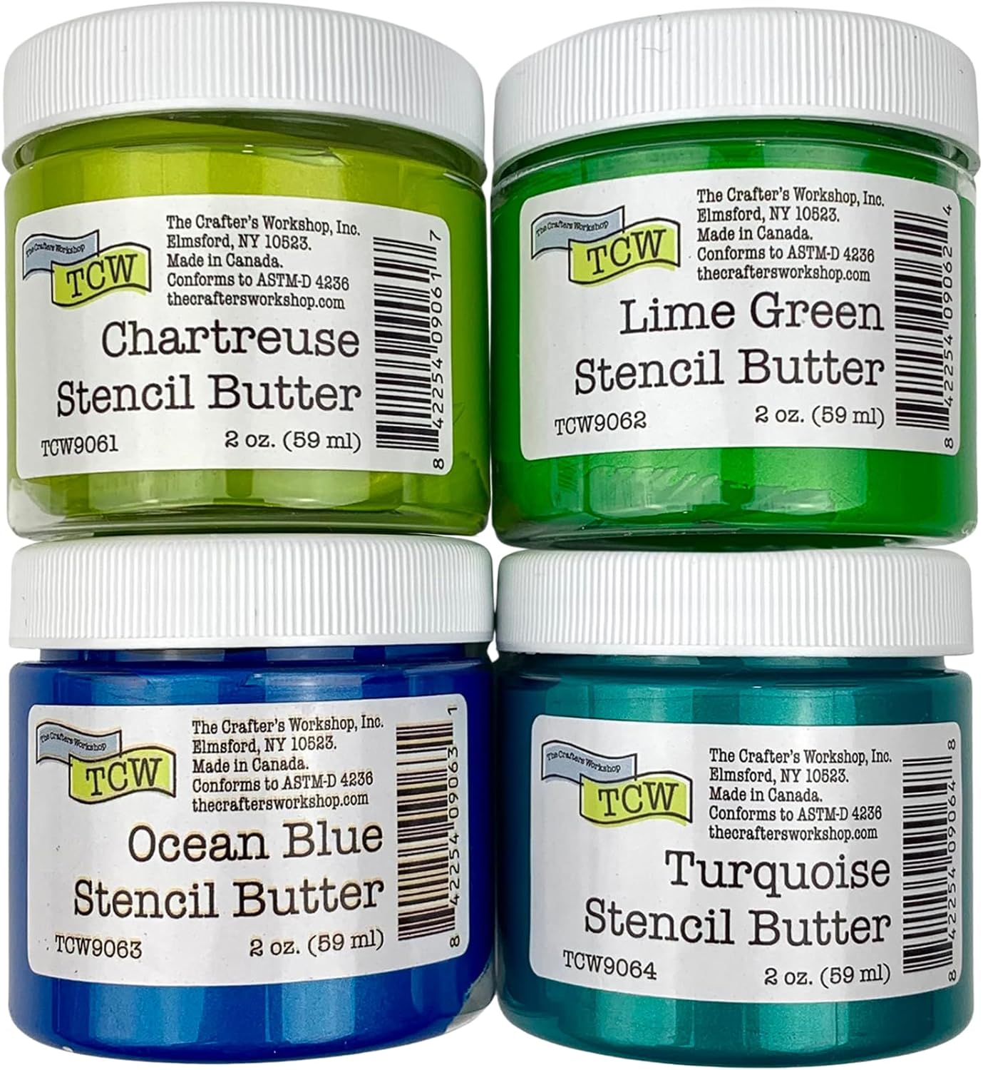 The Crafter's Workshop Stencil Butter - Caribbean Sea Acrylic Paint Set - Boutique Metallic Texture Paste for Art, Canvas, Journals, & Cards - 4 x 2oz Jars