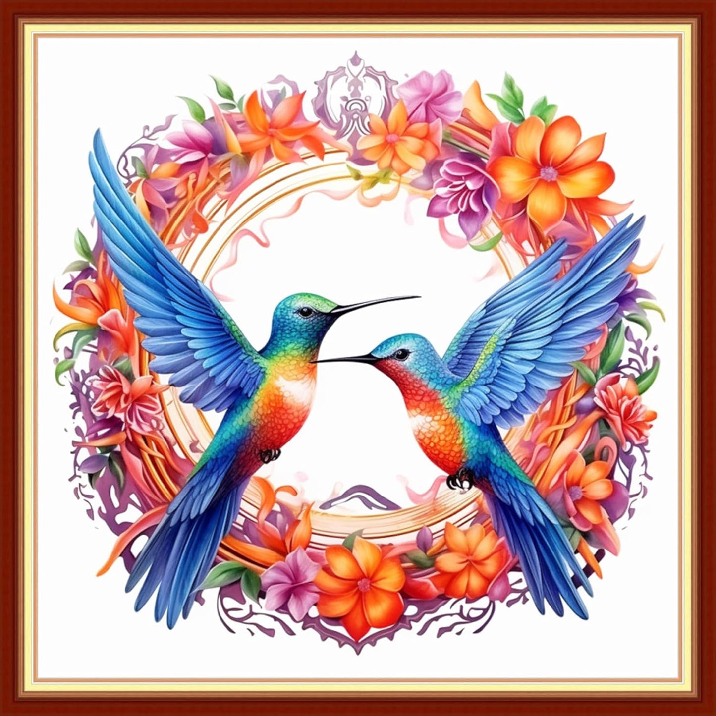 Foxdiviy Stamped Cross Stitch Kits - Flower Hummingbird 18x18 inch - Pre-printed Embroidery Patterns - Art Crafts DIY Needlework Starter Kits for Beginners Adults All Ages