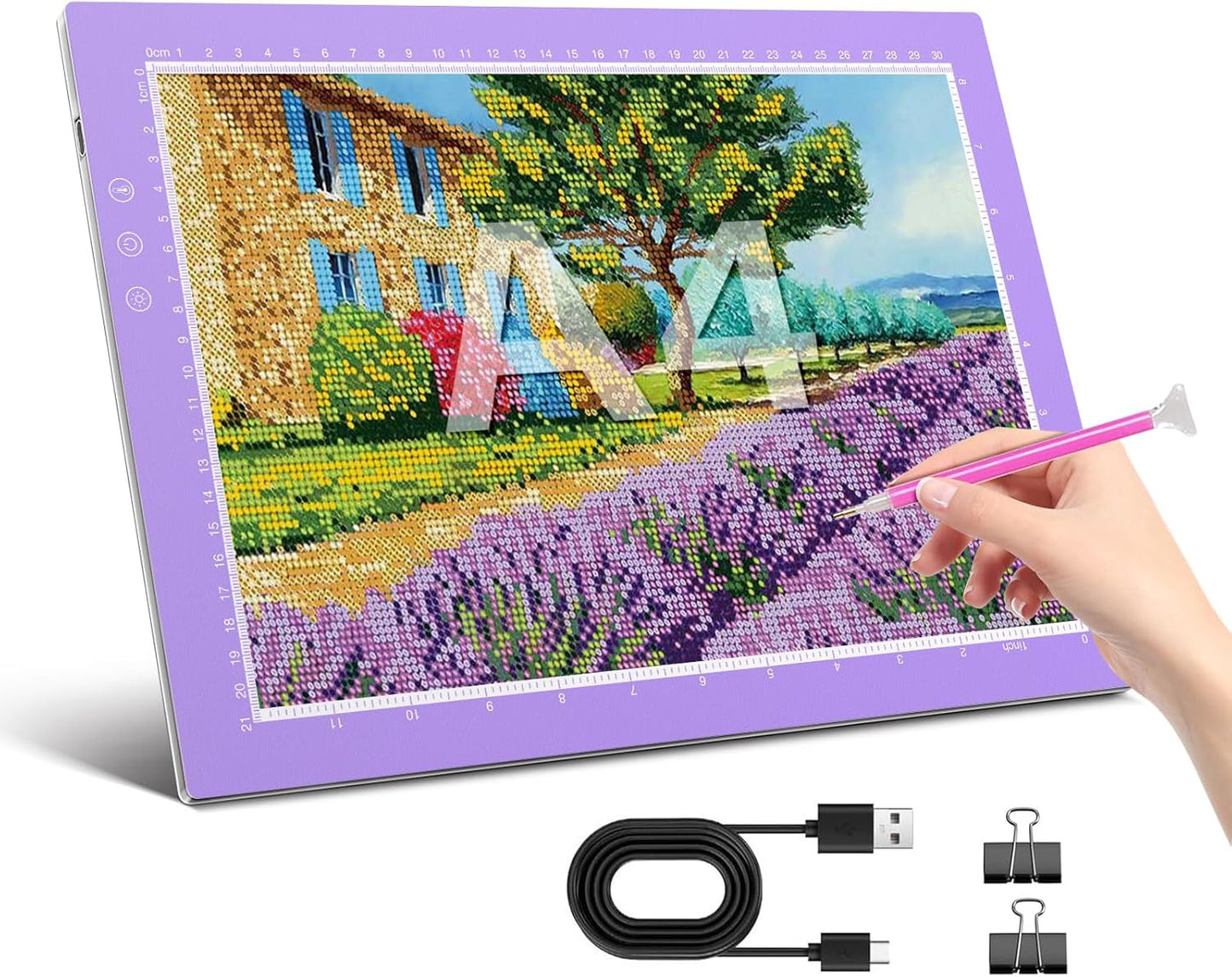 ZEXALIGHT A4 Light Box for Tracing, Light Pad for Diamond Painting with 8 Levels/Stepless Dimming Brightness and 3 Color Modes, Ultra-Thin Copy Board Light Table for Artists Tracing Drawing (Purple)