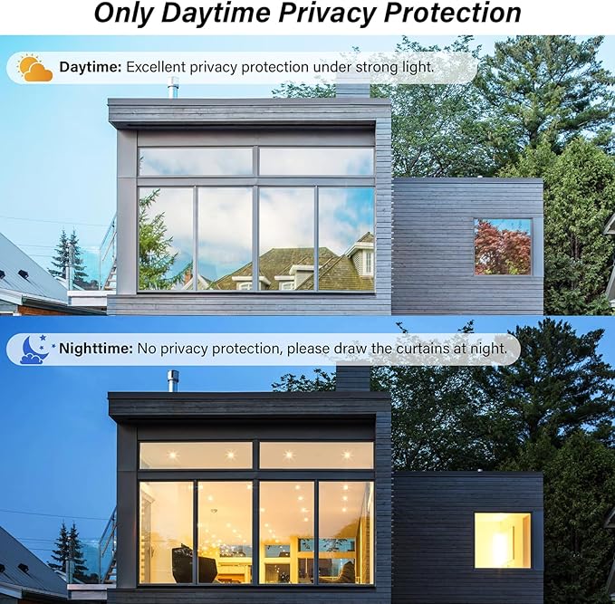 Kromapolis One Way Window Privacy Film Reflective Mirror Home Window Tint, Daytime Privacy Heat Control Anti UV Glass Tinting Static Cling (Silver, 23.6 x 78.7 inch)
