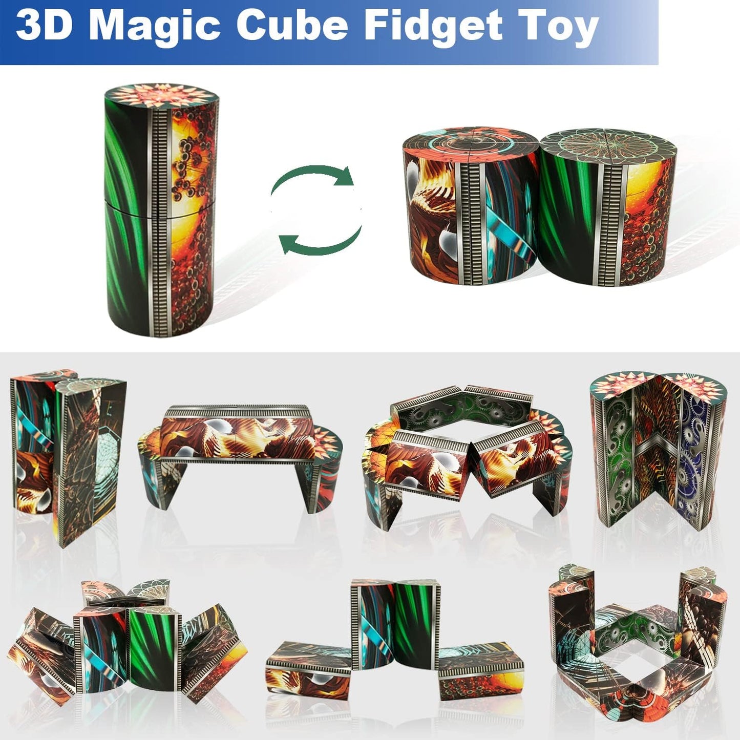 3D Flips Magic Cube Set, 3 Pack Infinity Cube Fidget Toys, Transforms Puzzle Cubes for Stress Anxiety Relief and Kill Time, Nice Gifts for Kids and Adults