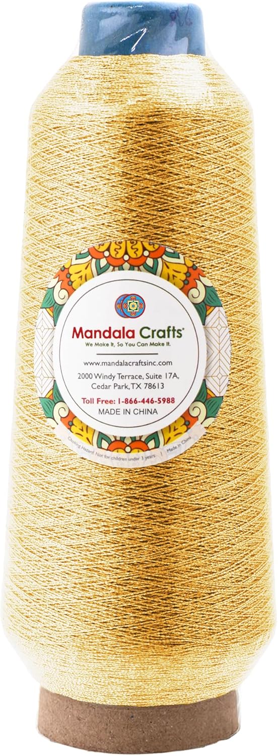Mandala Crafts 4 Pack of Serger Threads Cones Spools - 150D/2 Polyester Metallic Gold Threads for Sergers Machine and Overlock Quilting Sewing Machine