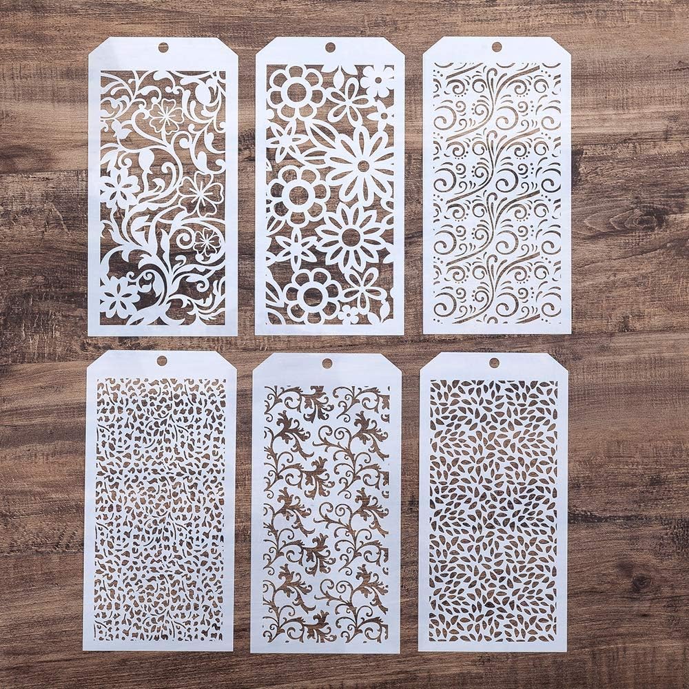 DIY Decorative Stencil Template for Scrapbooking Painting on Wall Furniture Crafts,Set of 6 (Seamless Flower)