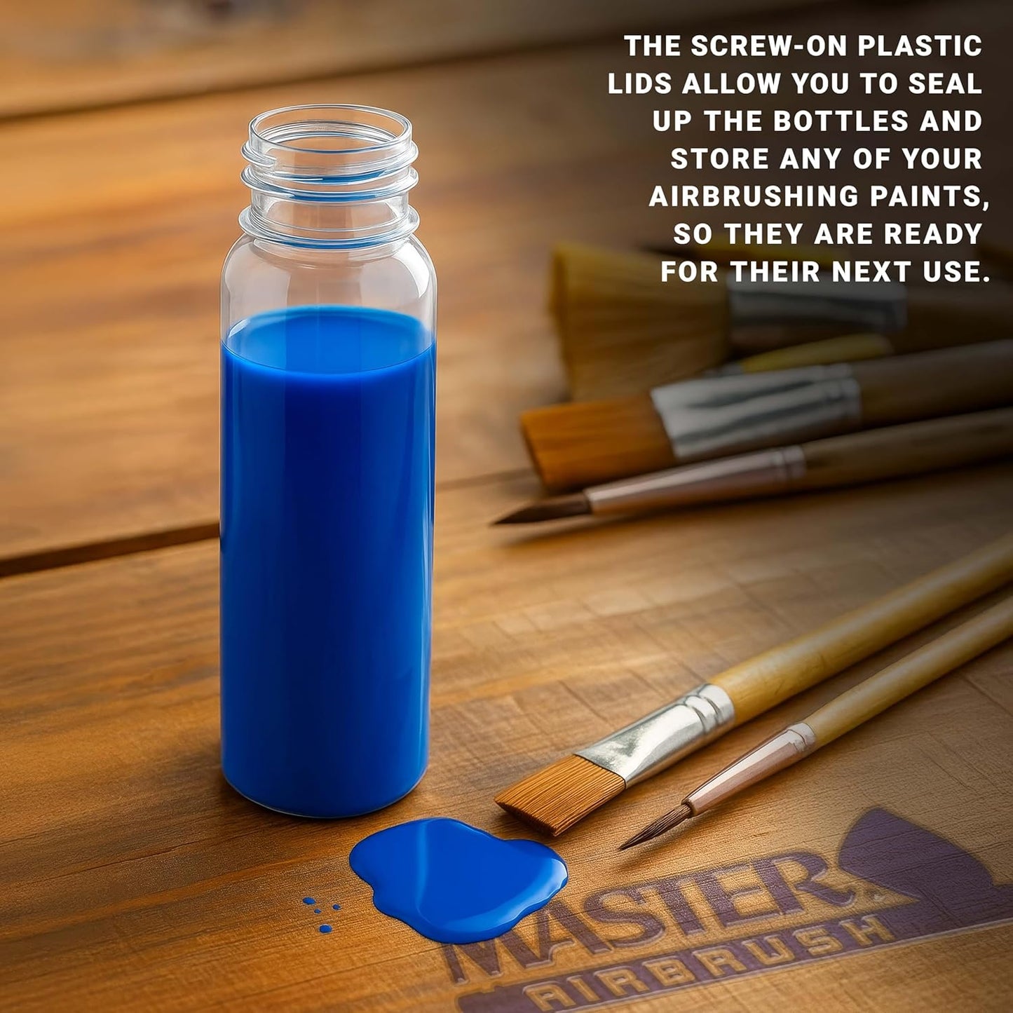 Master Airbrush (Pack of 10 TB-009 Empty 3.4-Ounce (100cc) Plastic Jar Bottles with 30° Down Angle Adaptor Lid Assembly - Fits Dual-Action Siphon Feed Airbrushes, Use with Master Badger Paasche Iwata