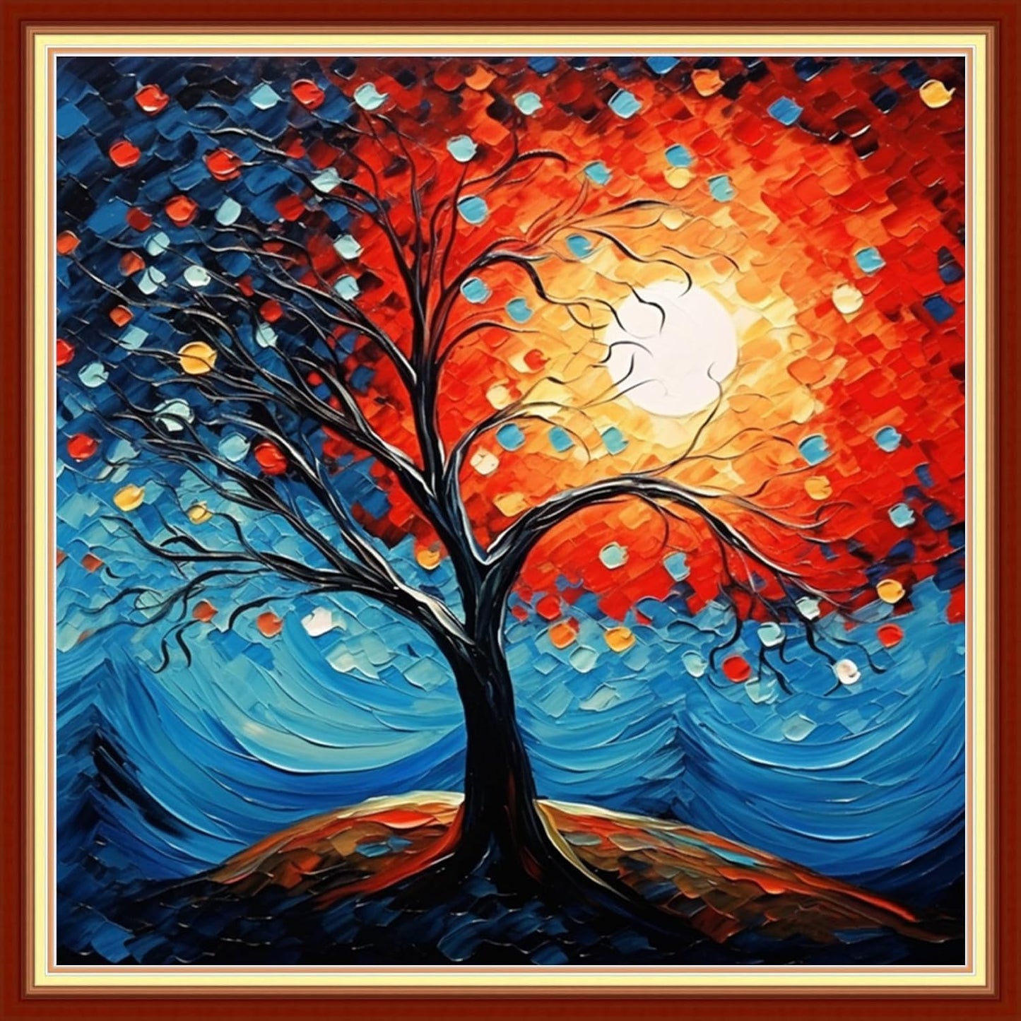 Joyhoor Stamped Cross Stitch Kits for Beginners, Needlepoint Kits for Adults, 11CT Counted Embroidery Kits-Moonlight Tree 18x18 inchs