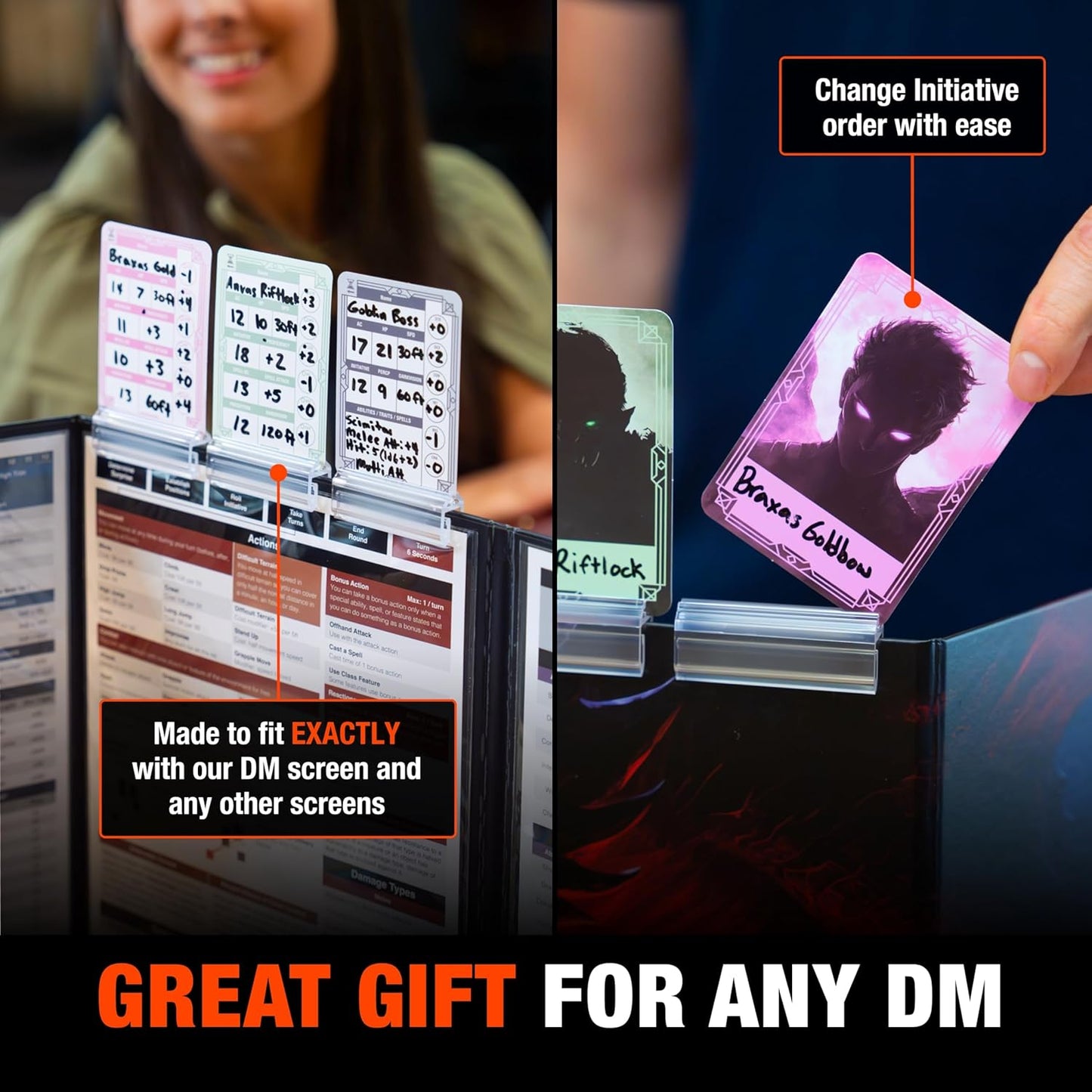 TIDYBOSS DND Combat Tracker & Initiative Set of 50pcs Erasable Acrylic Top on Screen with Character, Monster Insert Cards DM Tools, Accessories for Dungeons and Dragons, TTRPGs