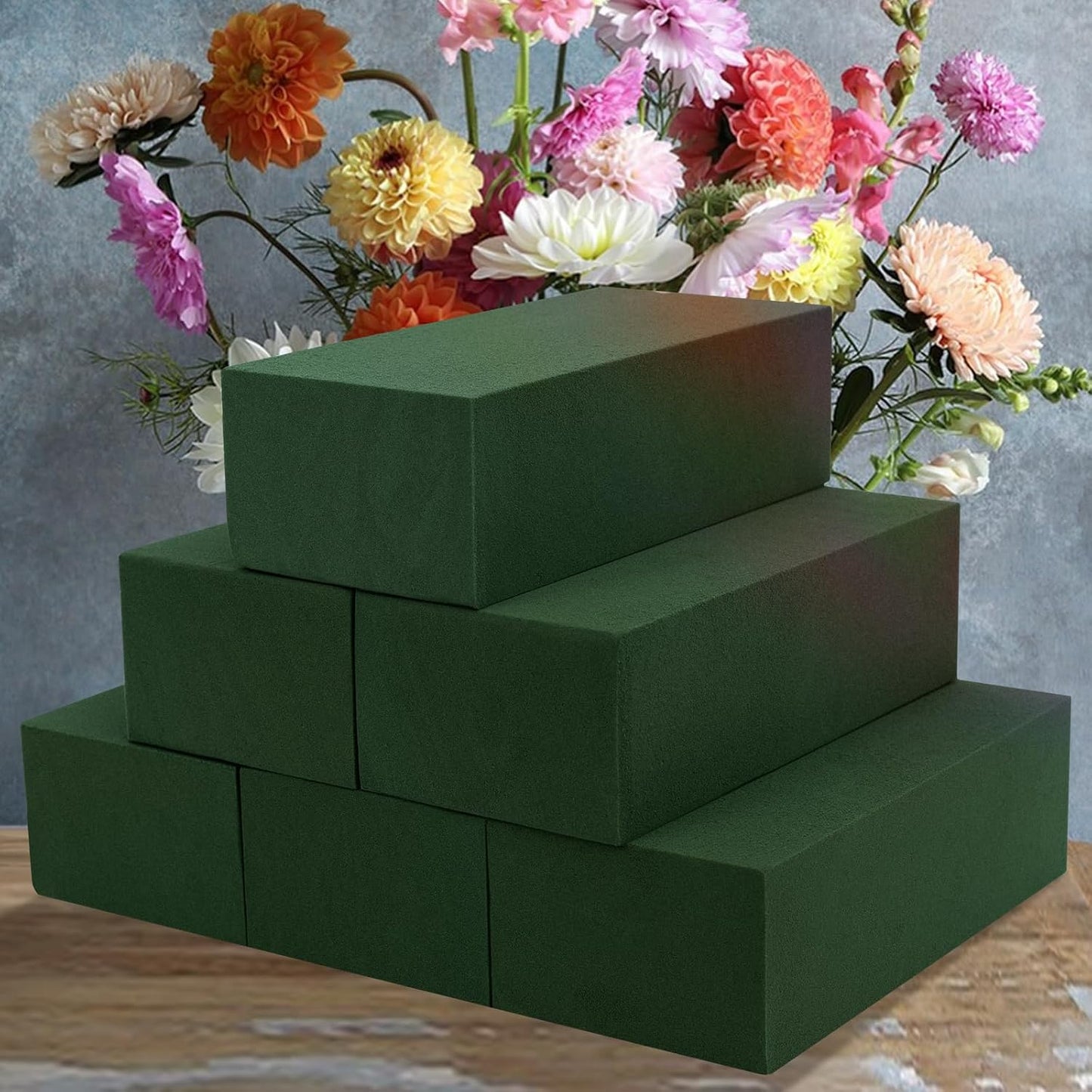 Aktor 6 Pcs Floral Foam Blocks for Fresh & Artificial Flower Arrangement, 8.8” x 4.1” x 2.7” Green Wet Foam for Wedding, Birthdays, Home, Office, and Garden Decorations