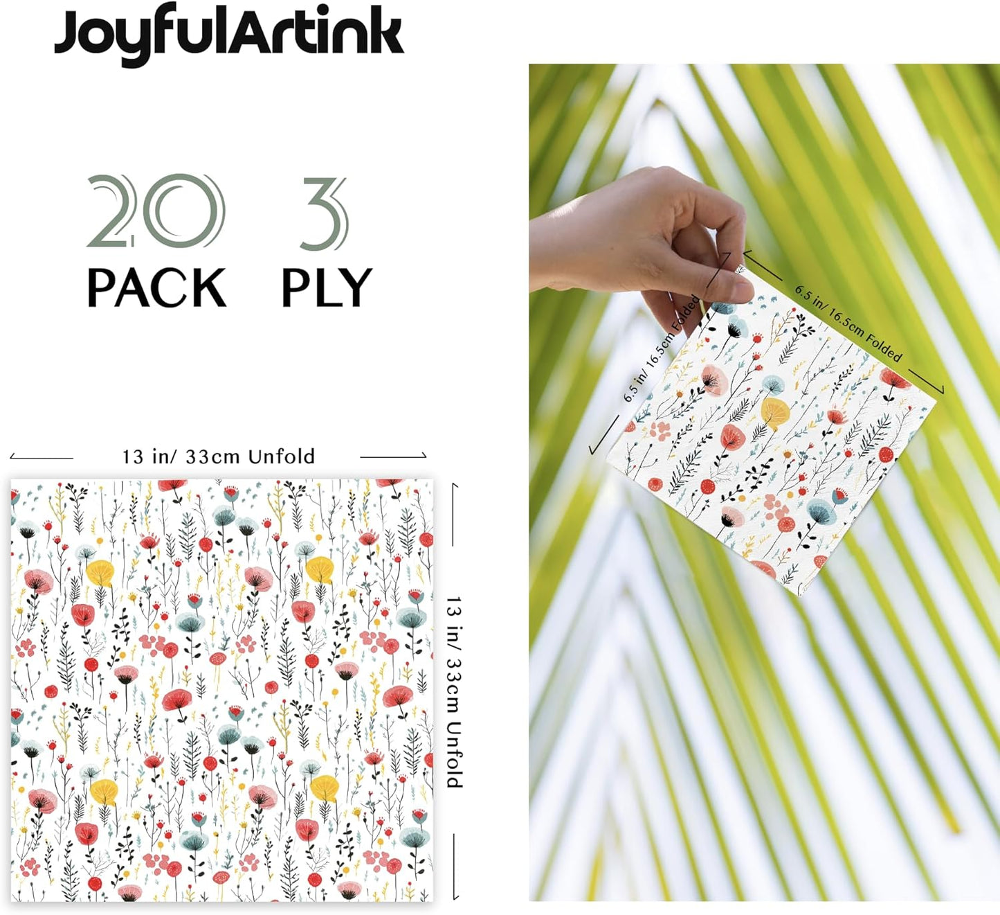 20 pcs Premium Designer Paper Napkins, 3-Ply 6.5x6.5-inches Disposable Decorative Fall Paper Guest Floral White Napkin for Wedding Birthday Anniversary Lunch Dinner Party Baby Shower