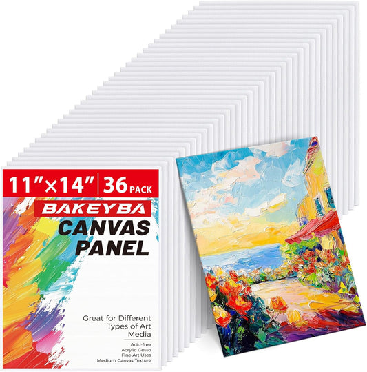 Canvas Boards for Painting 36 Pack, 11x14 Inch Blank Canvas Panels, 100% Cotton Art Supplies for Acrylics Oil Watercolor Tempera Paints