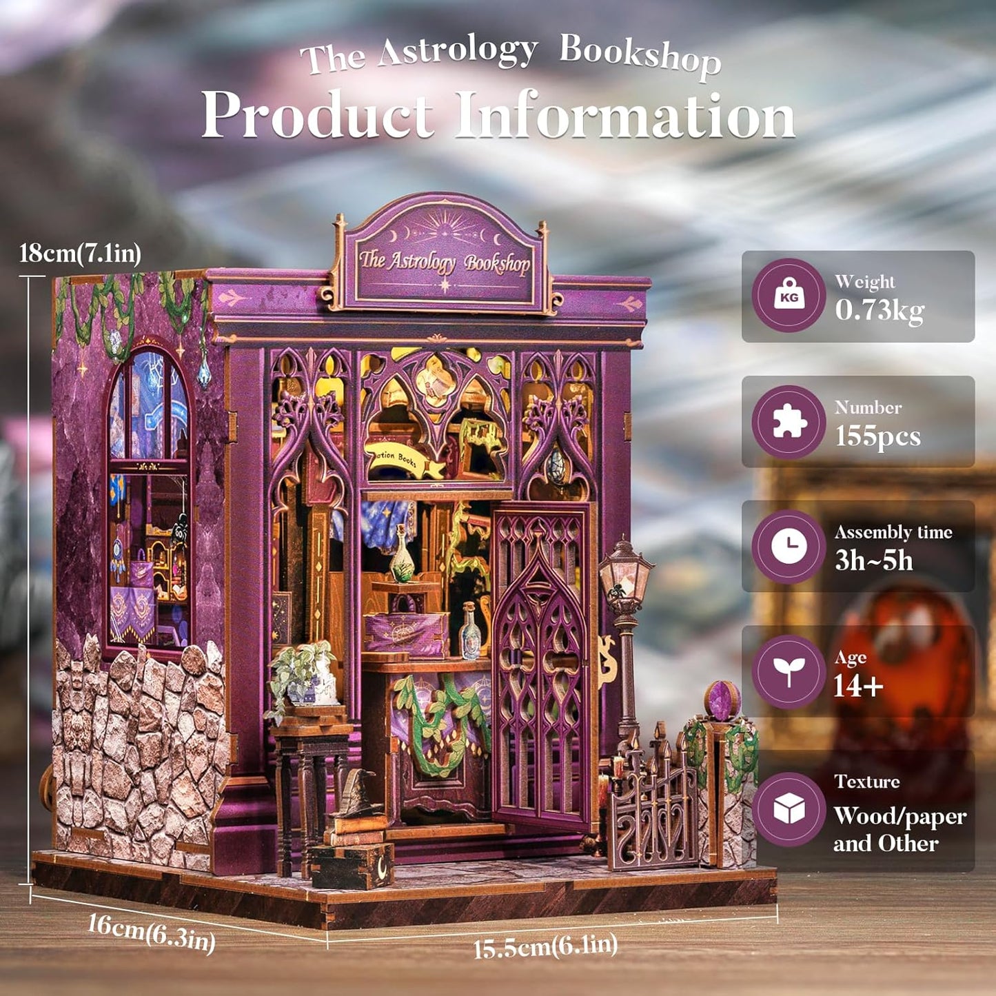 Fsolis Book Nook Kit, DIY Scene Miniature House Kit for Adults and Beginners Tiny House Mini Scale Model Booknook Craft Bookshelf Puzzle Nook Decor Gifts for Women Teenagers (The Astrology Bookshop)