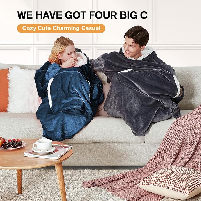 yescool Wearable Blanket Hoodie, Flannel Sherpa Fleece Blanket Sweatshirt for Adults Women Men,One Size Fits All