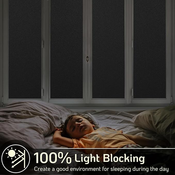 LUTE Blackout Window Film, Sun Light Blocking Frosted Privacy Cling for Glass, Darkening Window Tint for Day Sleep Black Out Shades, UV Blocking Static Cling Blackout Cover, 17.5" x 157.4"