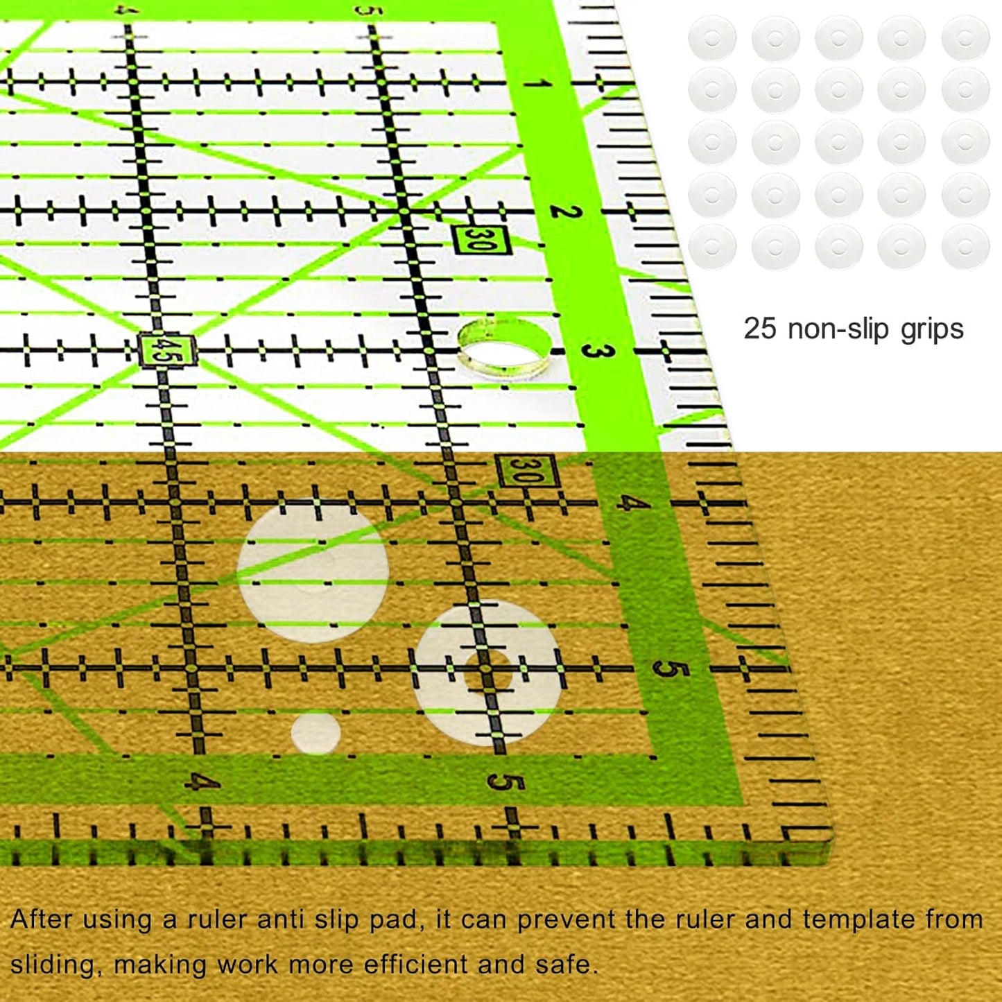 Quilting Rulers, Acrylic Quilt Ruler,4 Square Fabric Cutting Ruler (4.5"X4.5", 6"X6", 9.5"X9.5", 12.5"X12.5"), Quilting Templates with Non Slip Rings.
