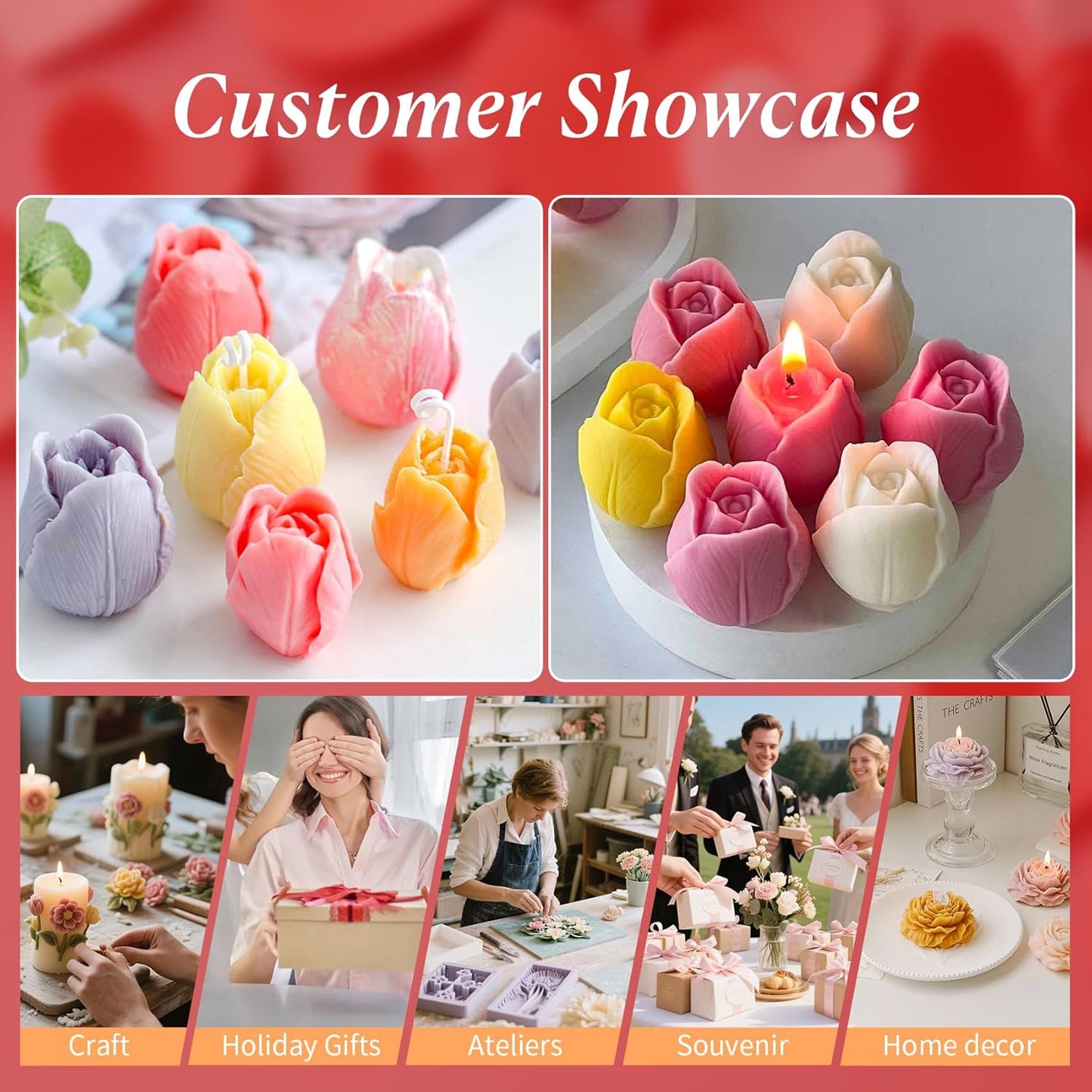 2Pcs Tulip Silicone Candle Flower Wax Mold Silicone for Candles Resin Making Molds Moldes De Silicona para Hacer Velas Artesanales De Silicona,for Making Mothers Day Gifts for Mom Daughter