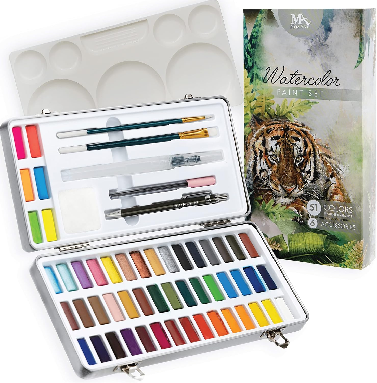 MozArt Supplies - Watercolor paint set 51 Vibrant Colors + accessories ...