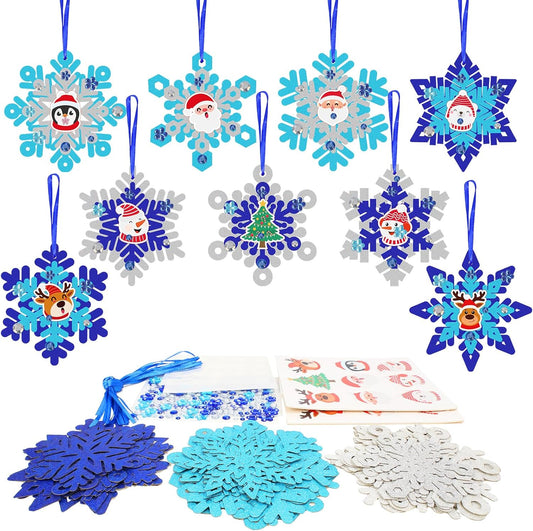 Fennoral 18 Pack DIY Snowflakes Craft Kit for Kids Make You Own Snowflake Foam Sticker Ornament DIY Christmas Arts and Crafts for Chirstmas Party Supplies Winter Christmas Tree Decoration