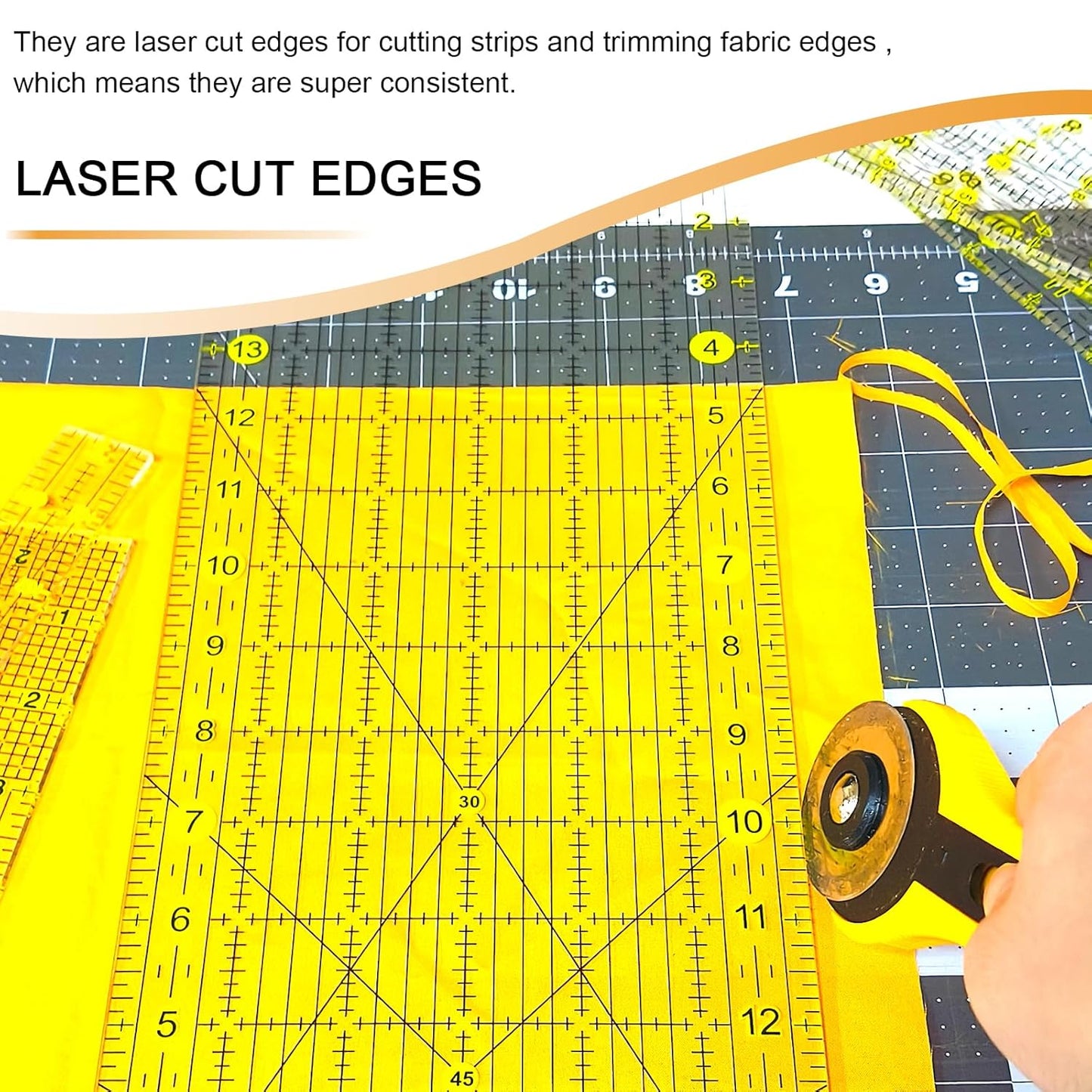 Quilting Ruler, Sewing Ruler, 8 Pack, Acrylic Quilting Templates(6"x17", 3"x17", 2"x16", 1.5"x12", 1"x12", 1"x6", 8"x3"), Non Slip Rings 25 Pieces, Sewing and Quilting Supplies - Clear/Yellow