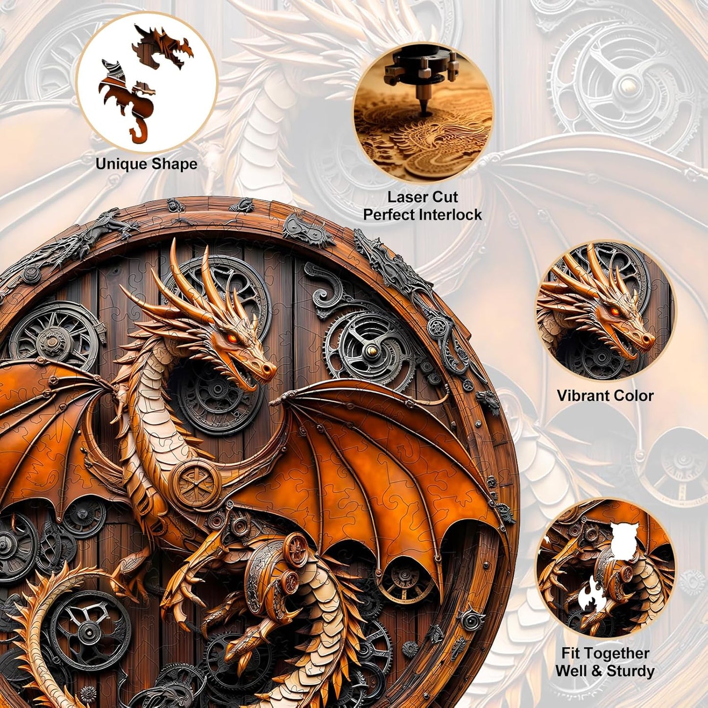 Wooden Puzzles for Adults, 3D Vision Effect Mechanical Dragon Wooden Jigsaw Puzzles 550 PCS Unique Shape Advanced Wood Puzzle Adult, Flat Puzzle Birthday Gifts Family Game (XL-17.3 * 17.2in)