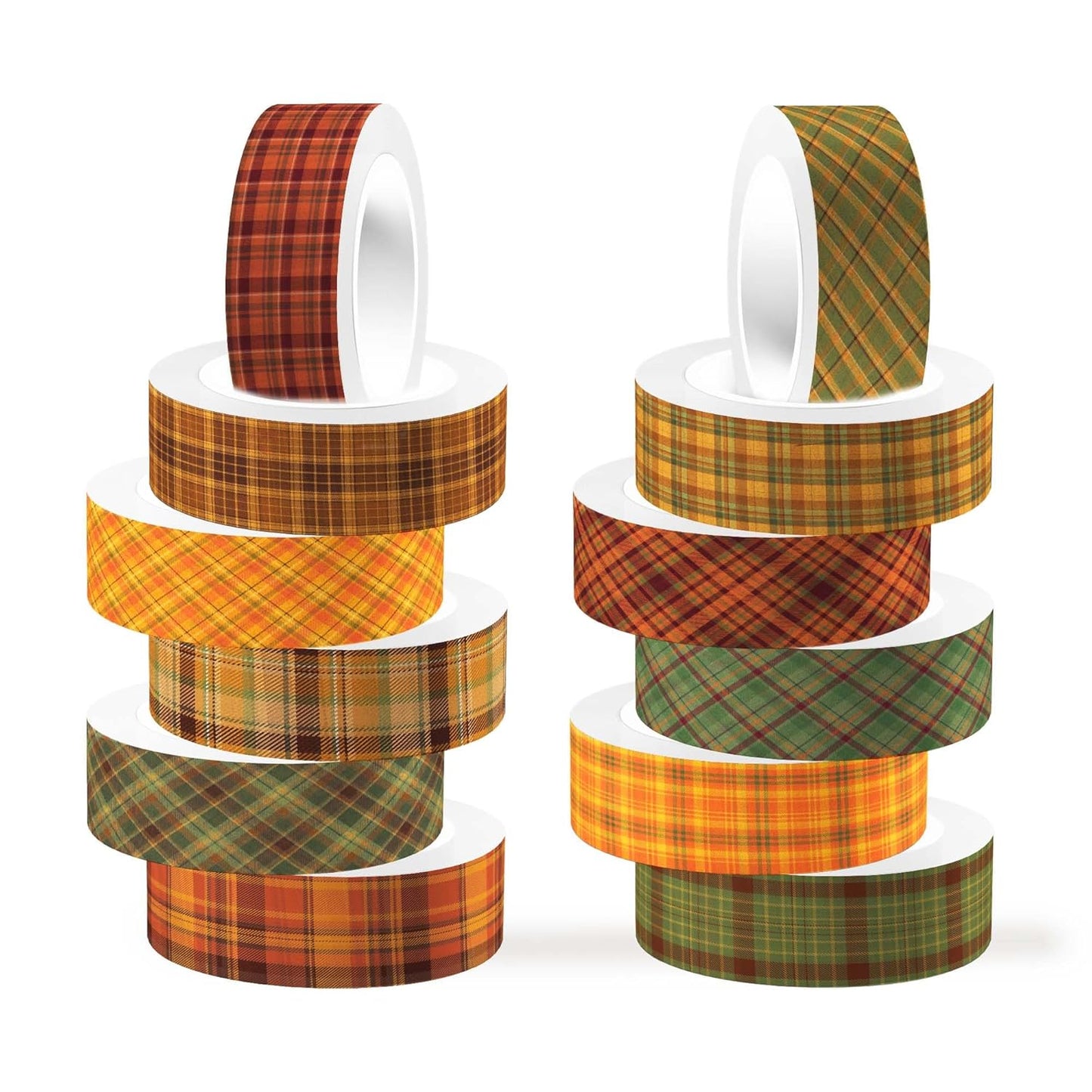 12 Pcs Thanksgiving Washi Tape Plaid Pattern Masking Tape Decorations Thanksgiving Decorative Paper Sticker for Vintage Journals, Planners, DIY Craft Gift Wrapping