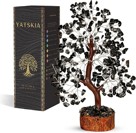 Black Tourmaline Crystal - Bonsai Tree, Money Tree, Black Tree, Tree of Life Decor, Chakra Tree of Life, Energy Gifts for Women, Crytals and Gemstones