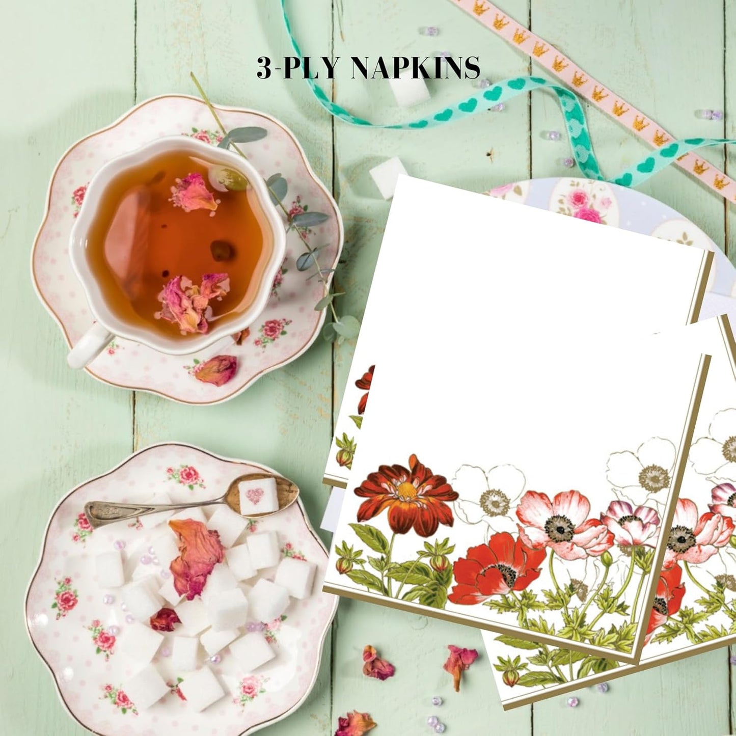 20-ct 13x13 Flowers Paper Luncheon Decoupage Napkins, 3-Ply Servilletas Printed Flower Anemones with Georginia Cocktail Napkin for Art, Dinner and Party, Disposable Napkins Decor