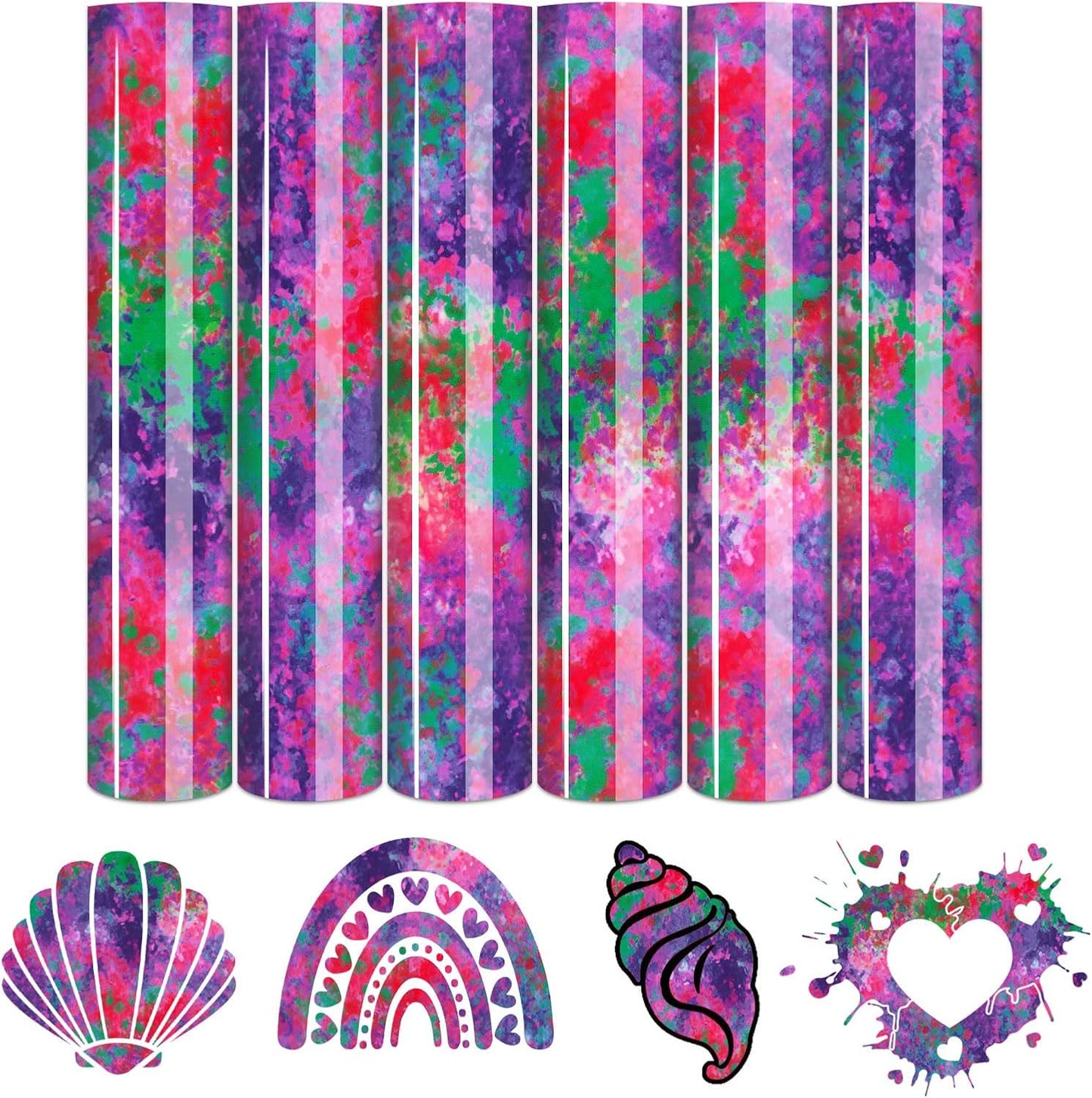 Tintnut Purple Splash Heat Transfer Vinyl - 6 Sheets 10"x12" Patterned HTV for T-Shirts, Hats, Clothes - Compatible with Cricut & Silhouette Cameo