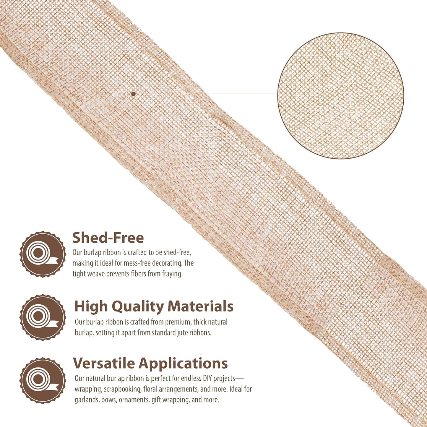 Mandala Crafts Natural Burlap Ribbon 2.5 Inches Wide Jute Ribbons for Crafts - 20 Yds Roll Rustic Burlap Wrap Trim Ribbons for Wreaths Bows Wedding Party Decoration