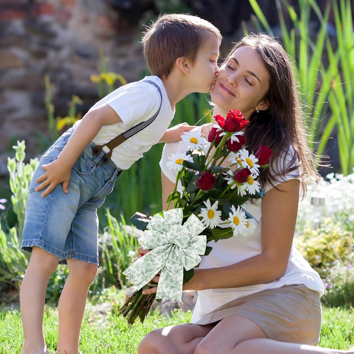 AnyDesign Floral Wired Edge Ribbon Roll Green Flower Ribbon Chinoiserie Fabric Ribbon for Wreath Bow Making DIY Crafts Gift Wrapping, 12 Yard