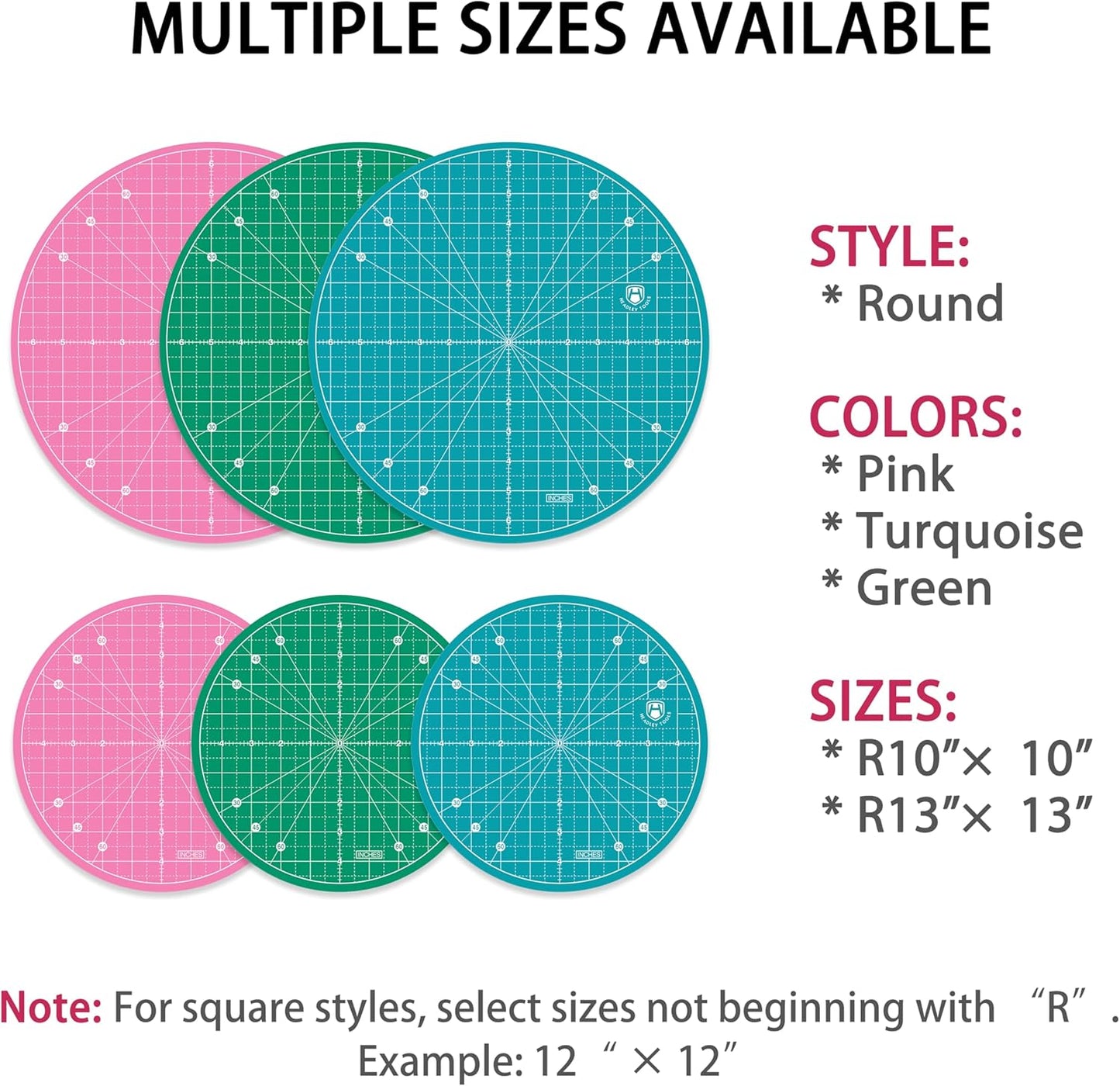 Headley Tools 10"x10" Round Rotating Cutting Mat, Self Healing Mat with 360-Degree Rotation & Anti-Slip Base, Sewing Board Cutting Mat Perfect for Fabric Quilting Leather Hobby Project, Turquoise